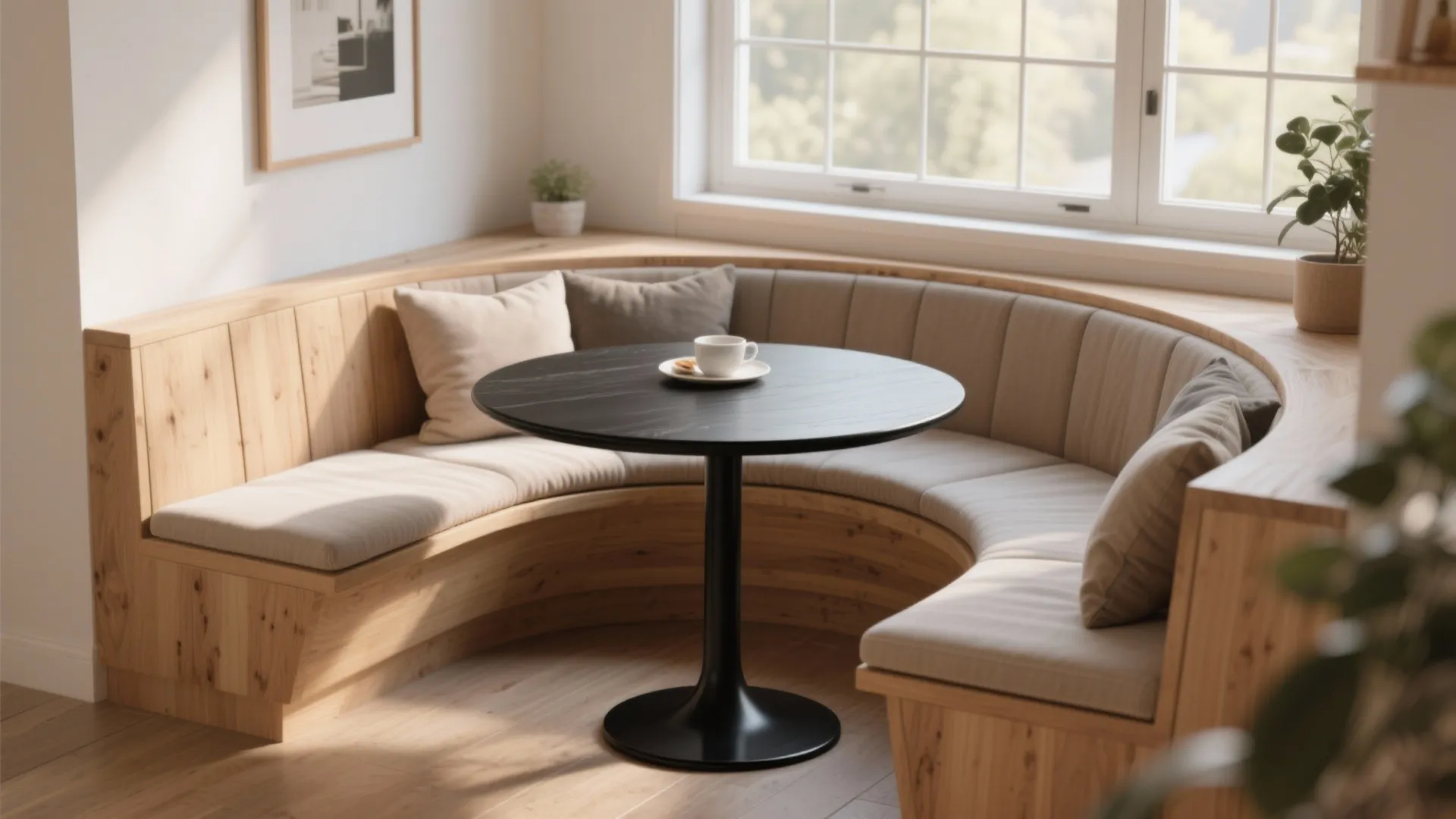 4. Compact round breakfast nook with built-in bench