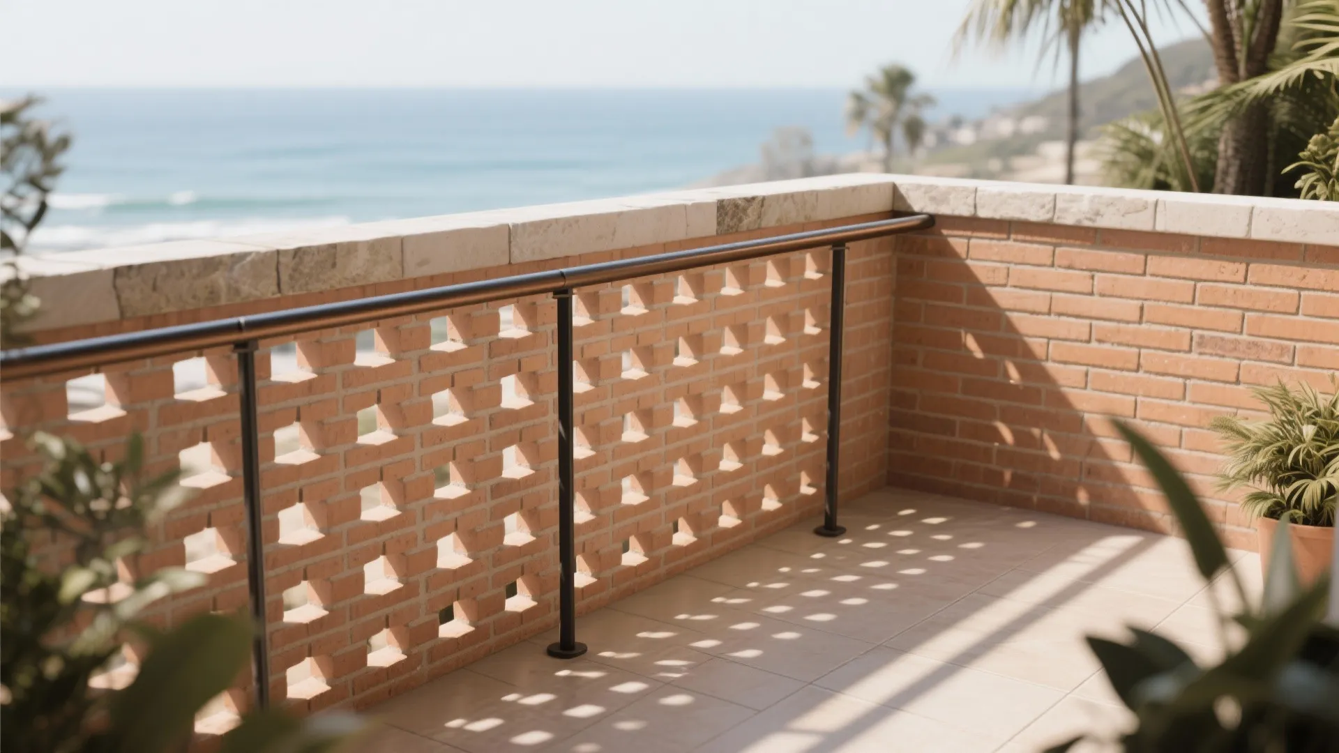 2) Perforated Brick (Breeze Block) Screen + Top Rail