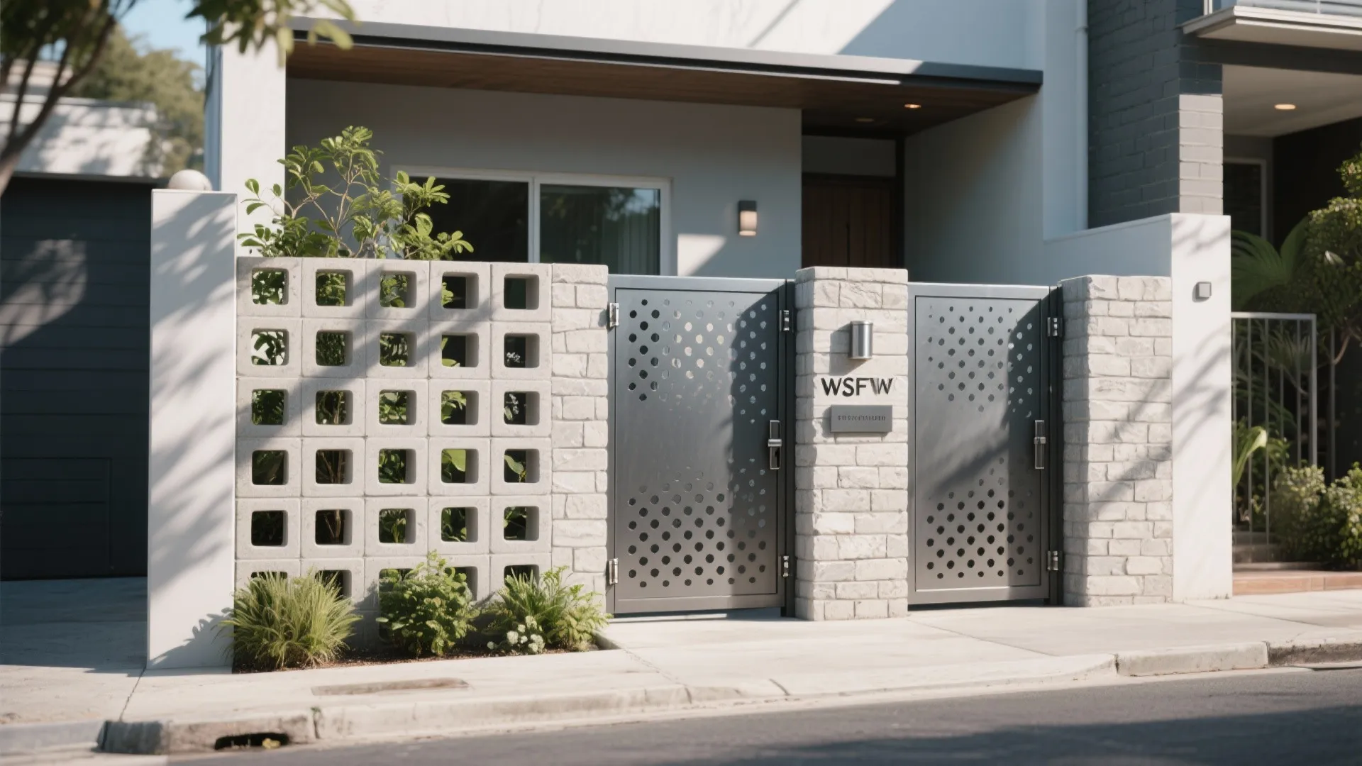 Breeze blocks and perforated metal for privacy with airflow