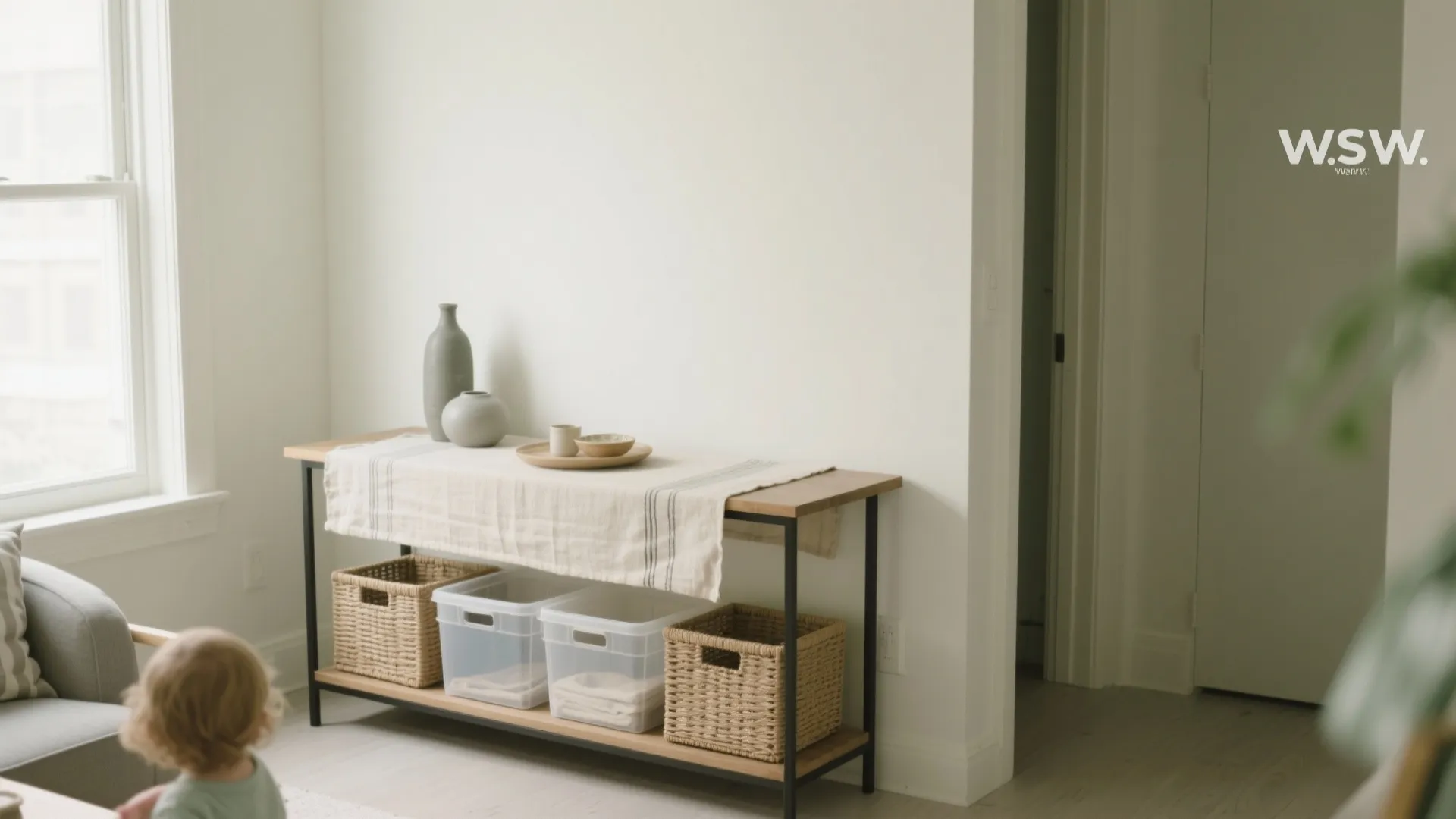 Minimalist storage styling that keeps the room breezy