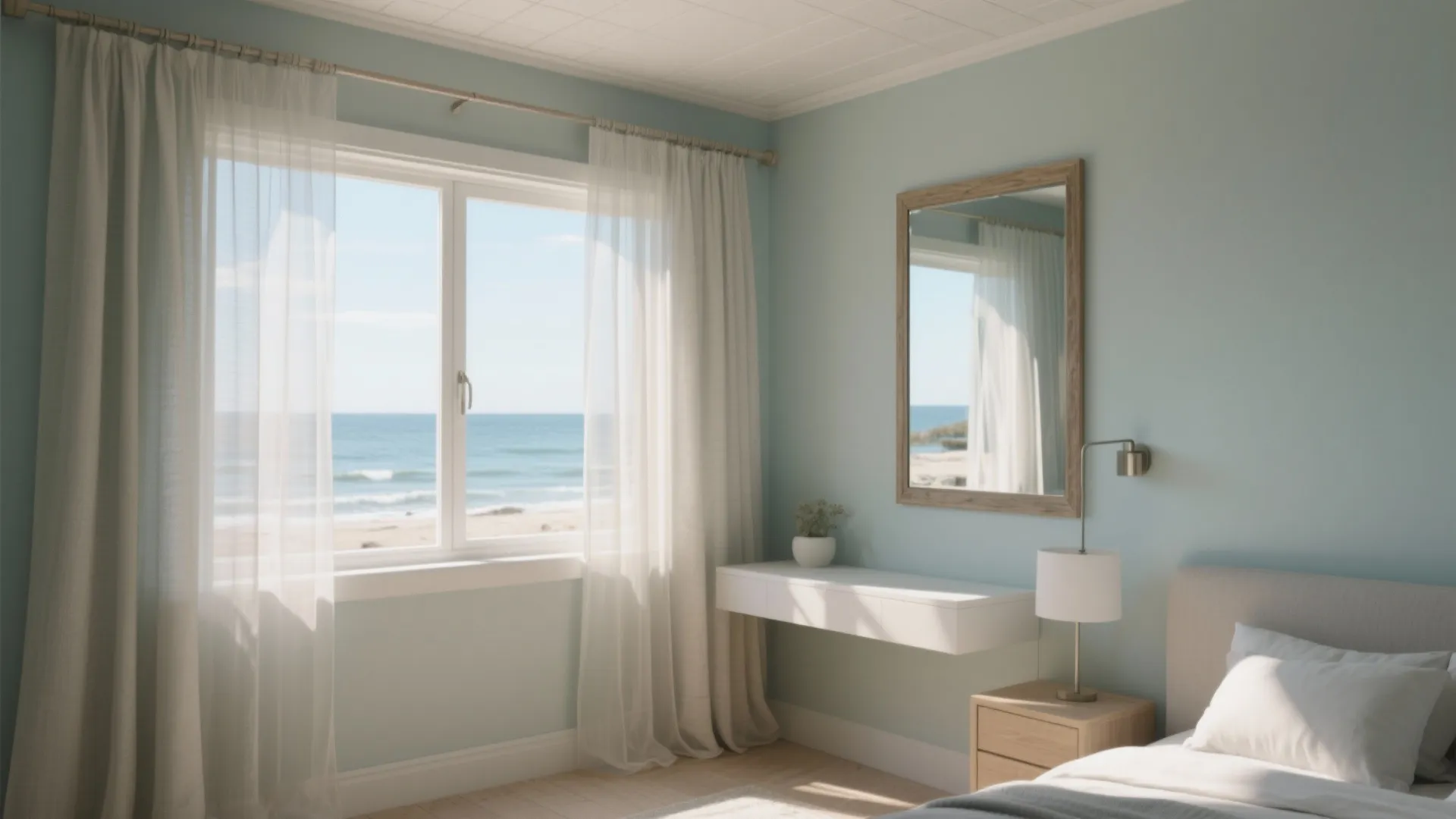 3. Light, breezy window treatments and reflective surfaces