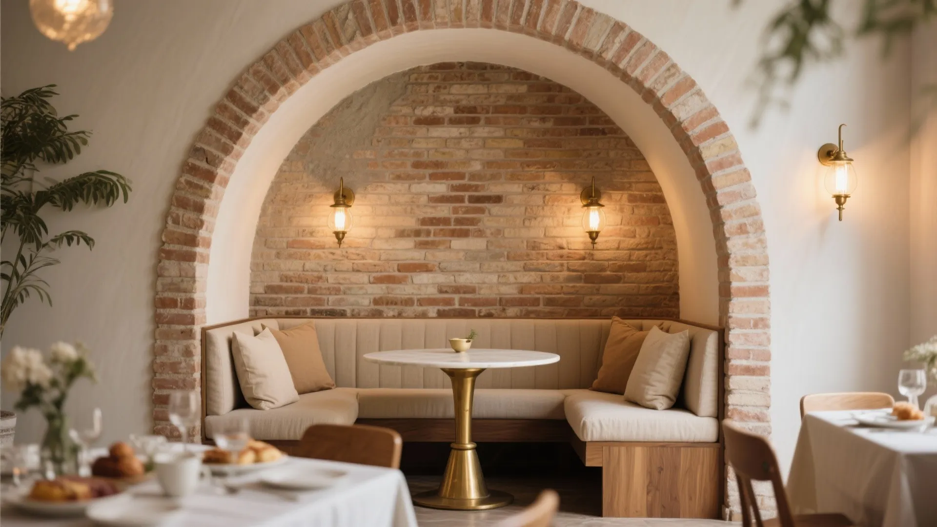 Structural Brick Arch Over a Banquette