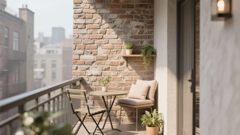 Cozy Balcony Design with Brick Wall & Greenery