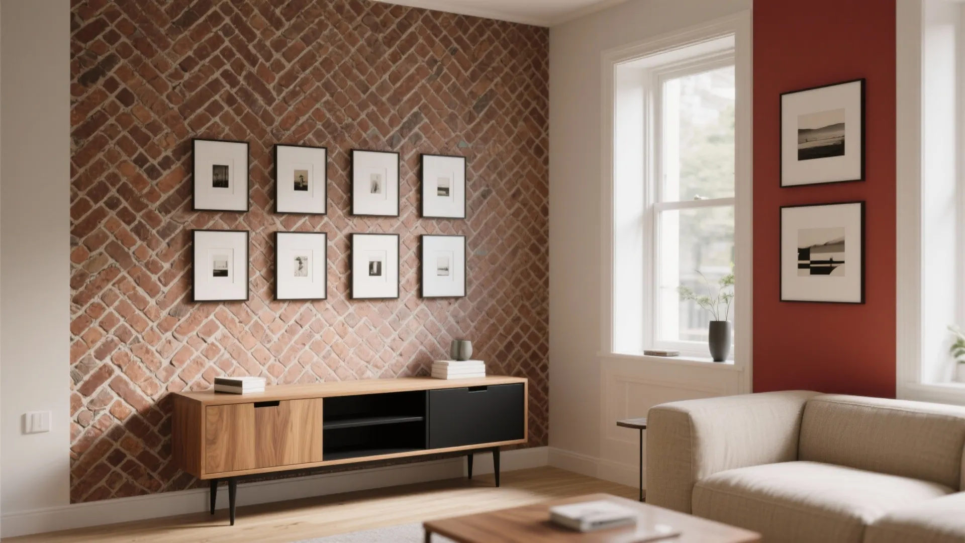 Idea 5: Pattern and art—veneer herringbone or a gallery wall