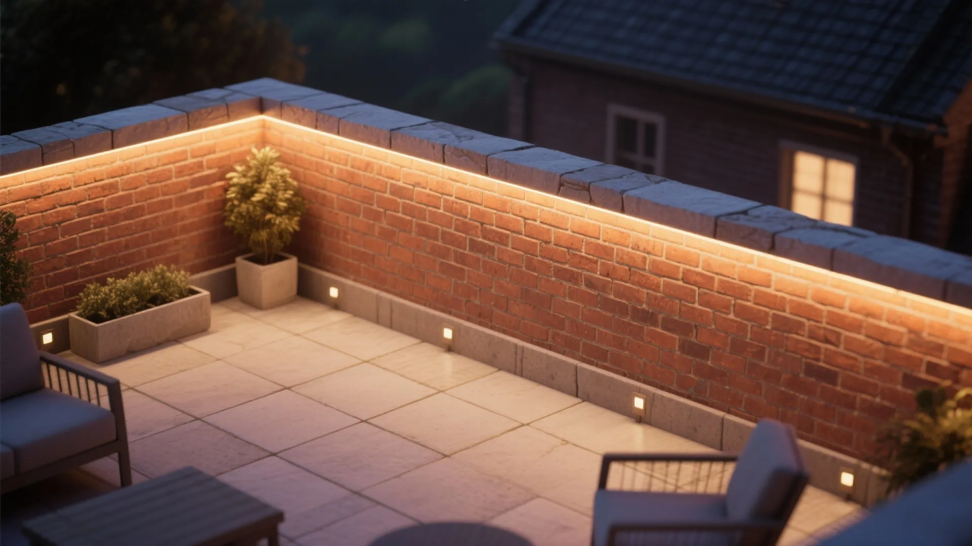 Brick or Terracotta Parapet with a Recessed Lighting Ledge