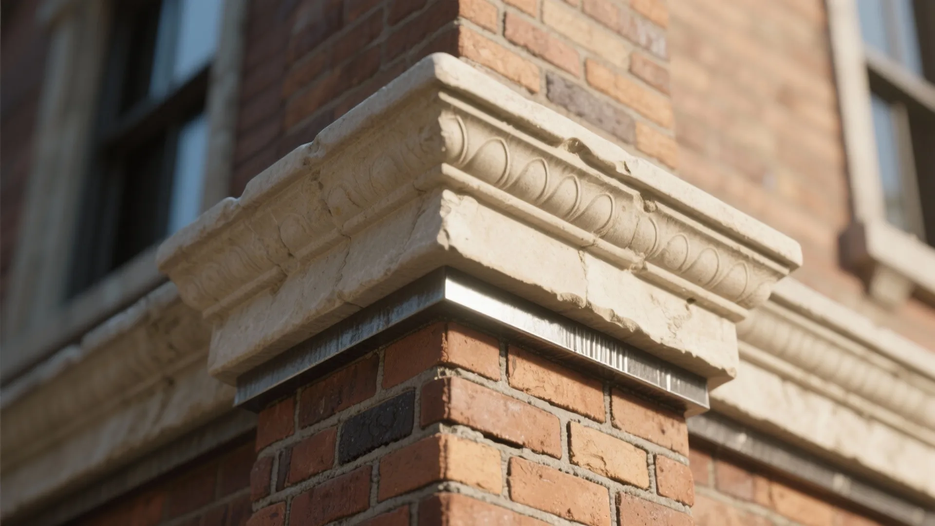 Textured Brick or Stone Parapet with Sculpted Coping