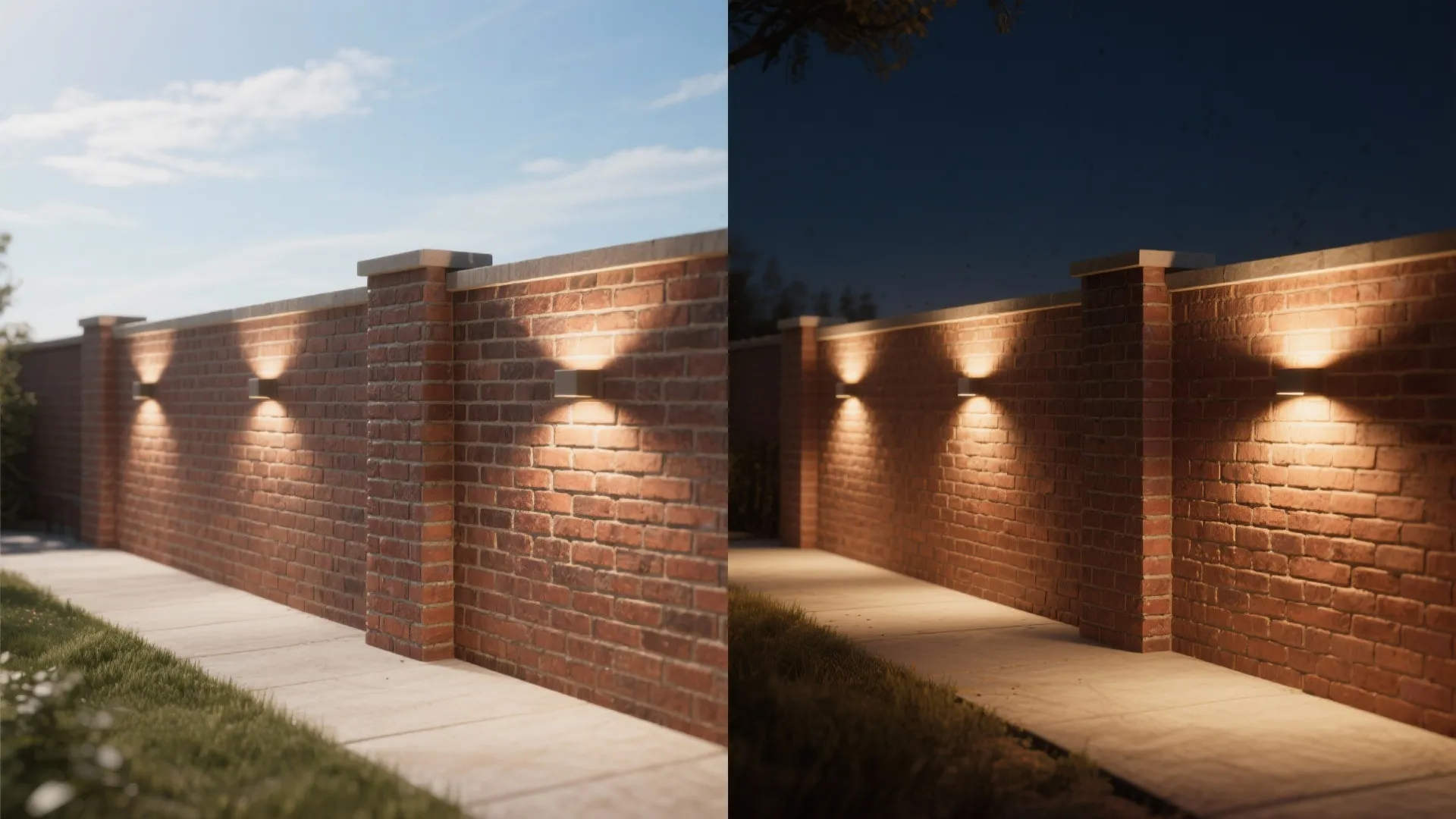 Patterned Brick Boundaries with Night Lighting