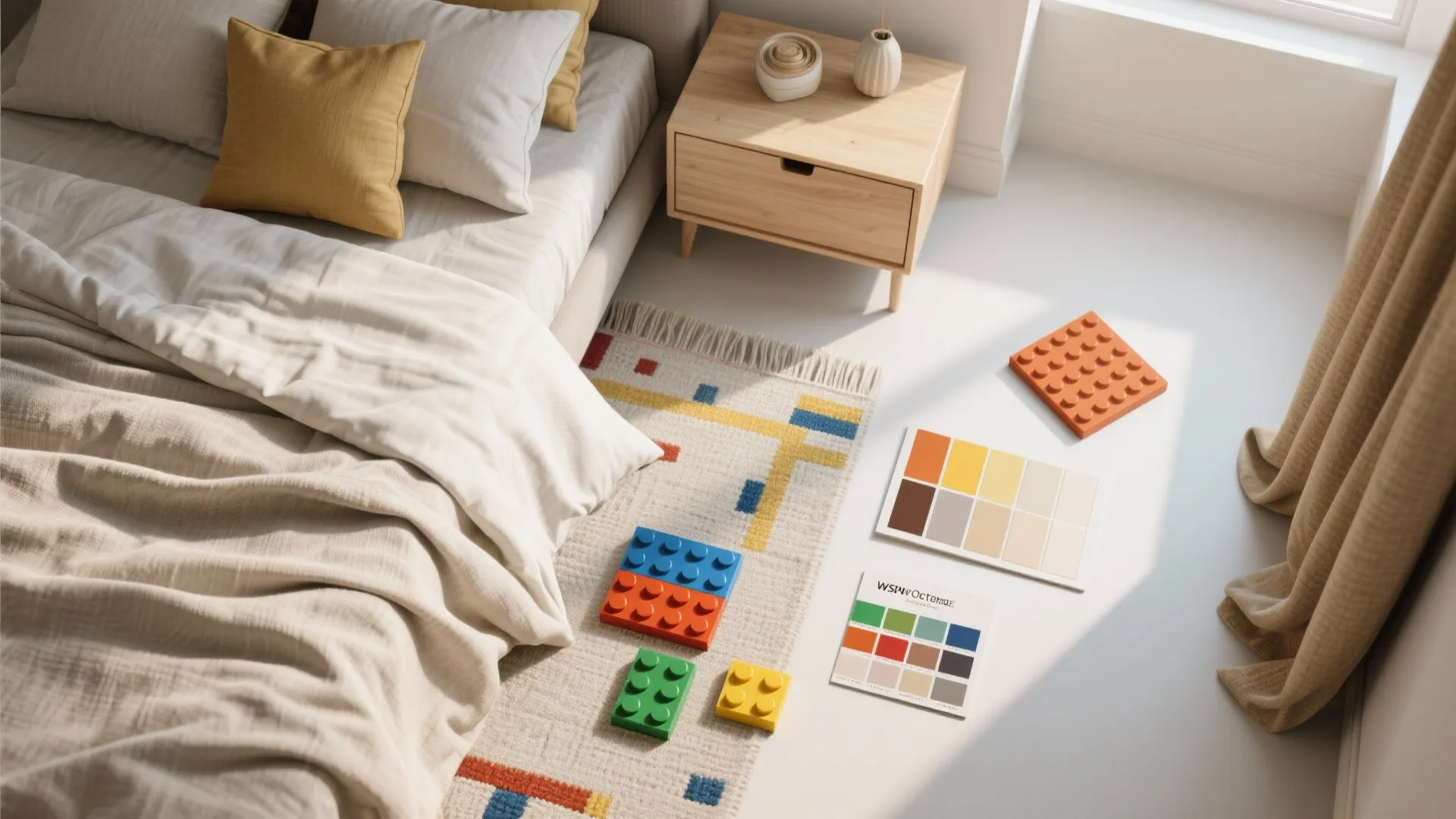 2. Brick-color palette and bedding