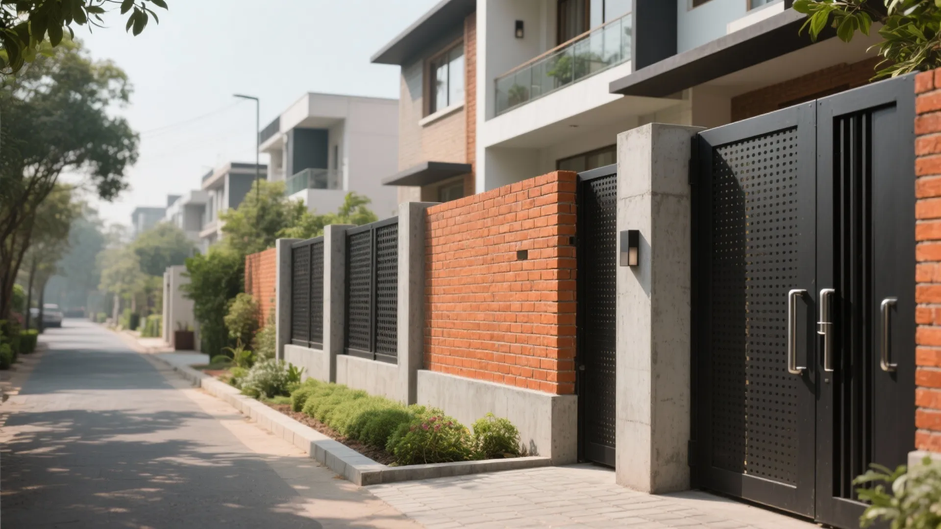 Exposed Brick with RCC Piers + Metal Screens (Balanced Contemporary)