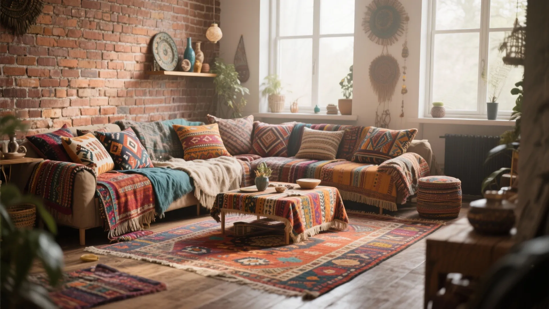 10. Layering Rugs and Textiles Against Brick