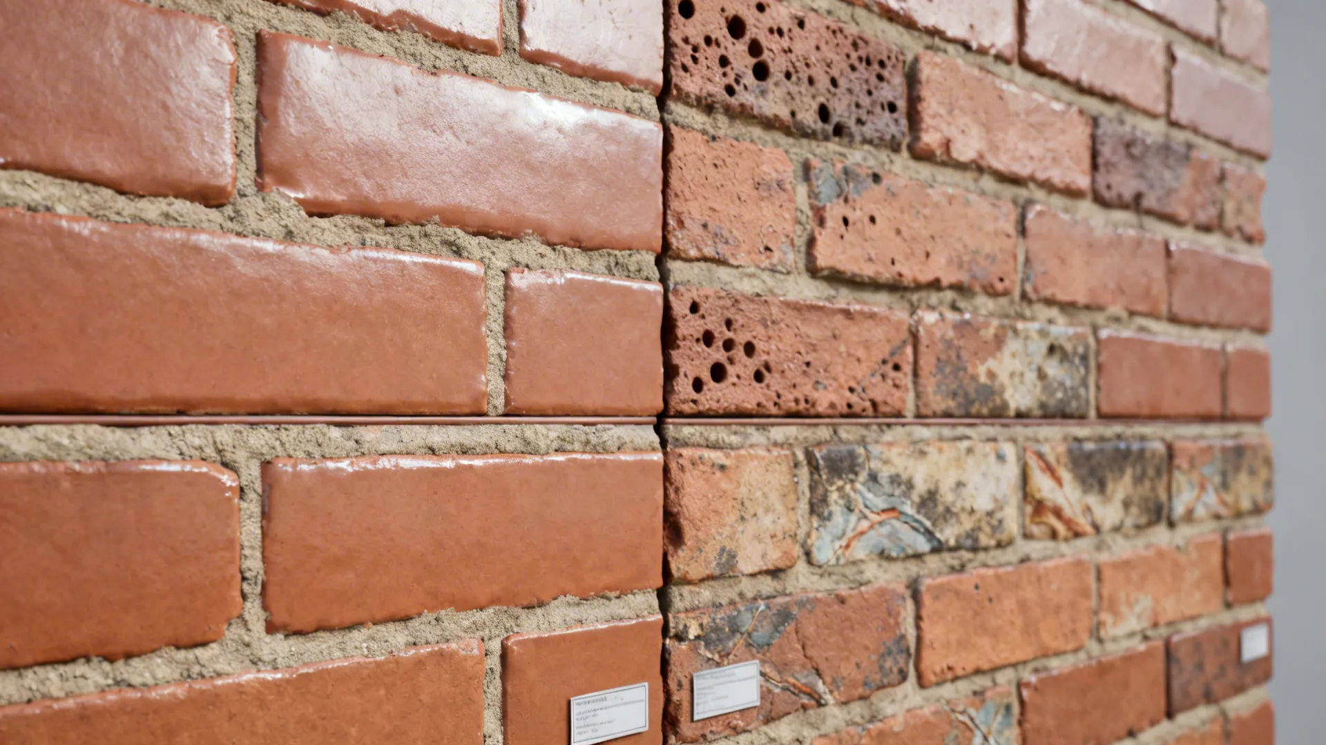 Close-up comparison of sealed and unsealed brick textures and mortar.