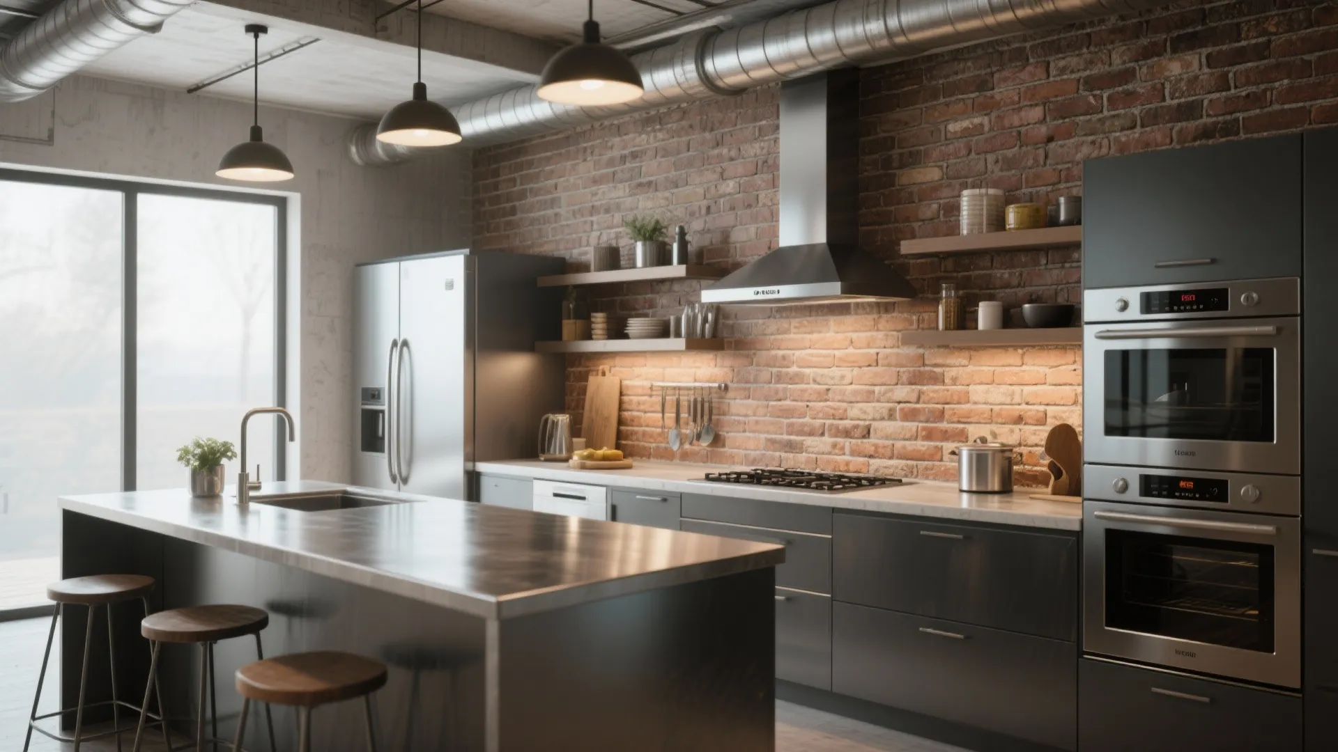 7. Brick and Stainless Steel Mix