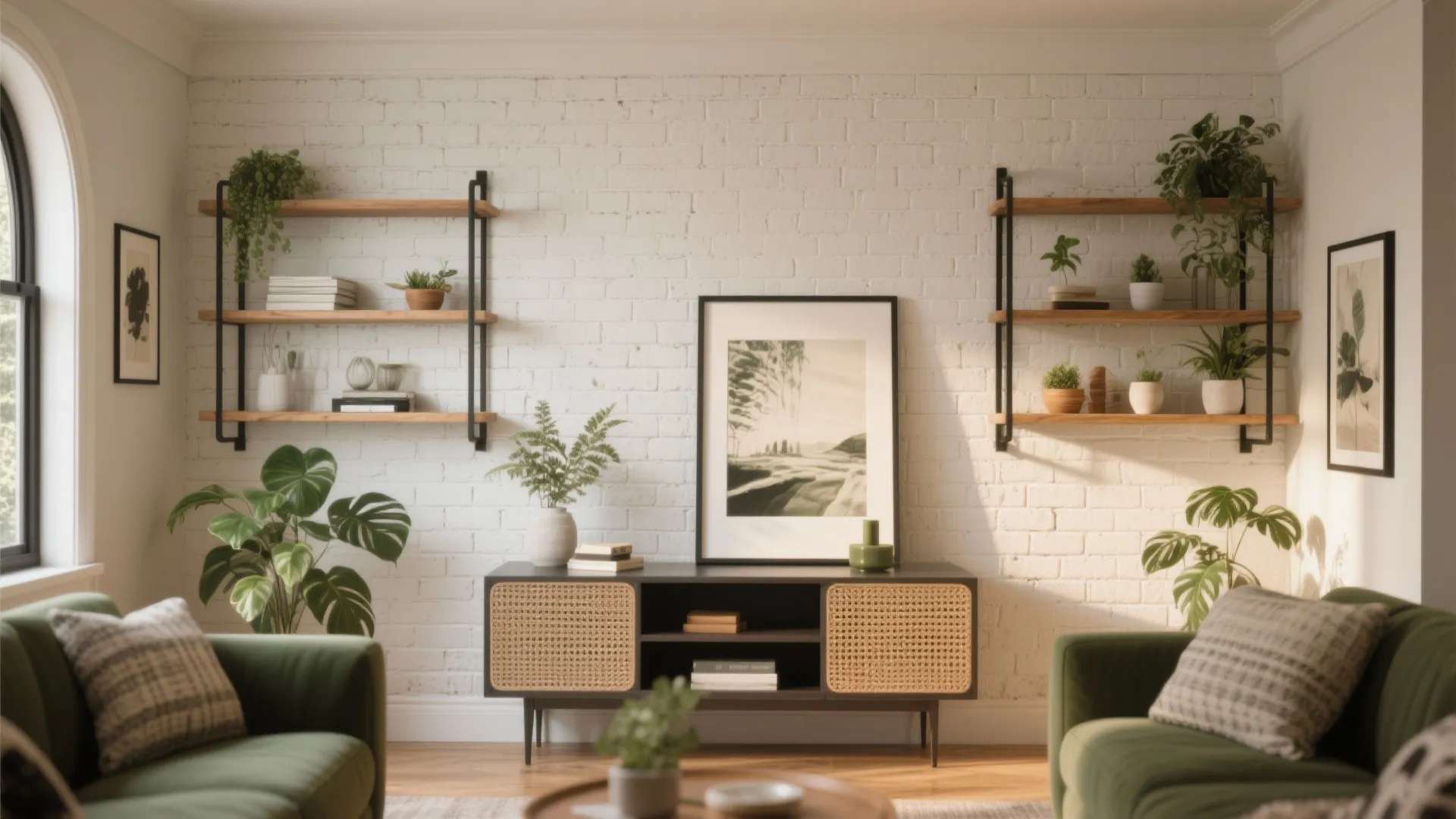 5. Style around the painted brick: trims, shelving, and functional accents