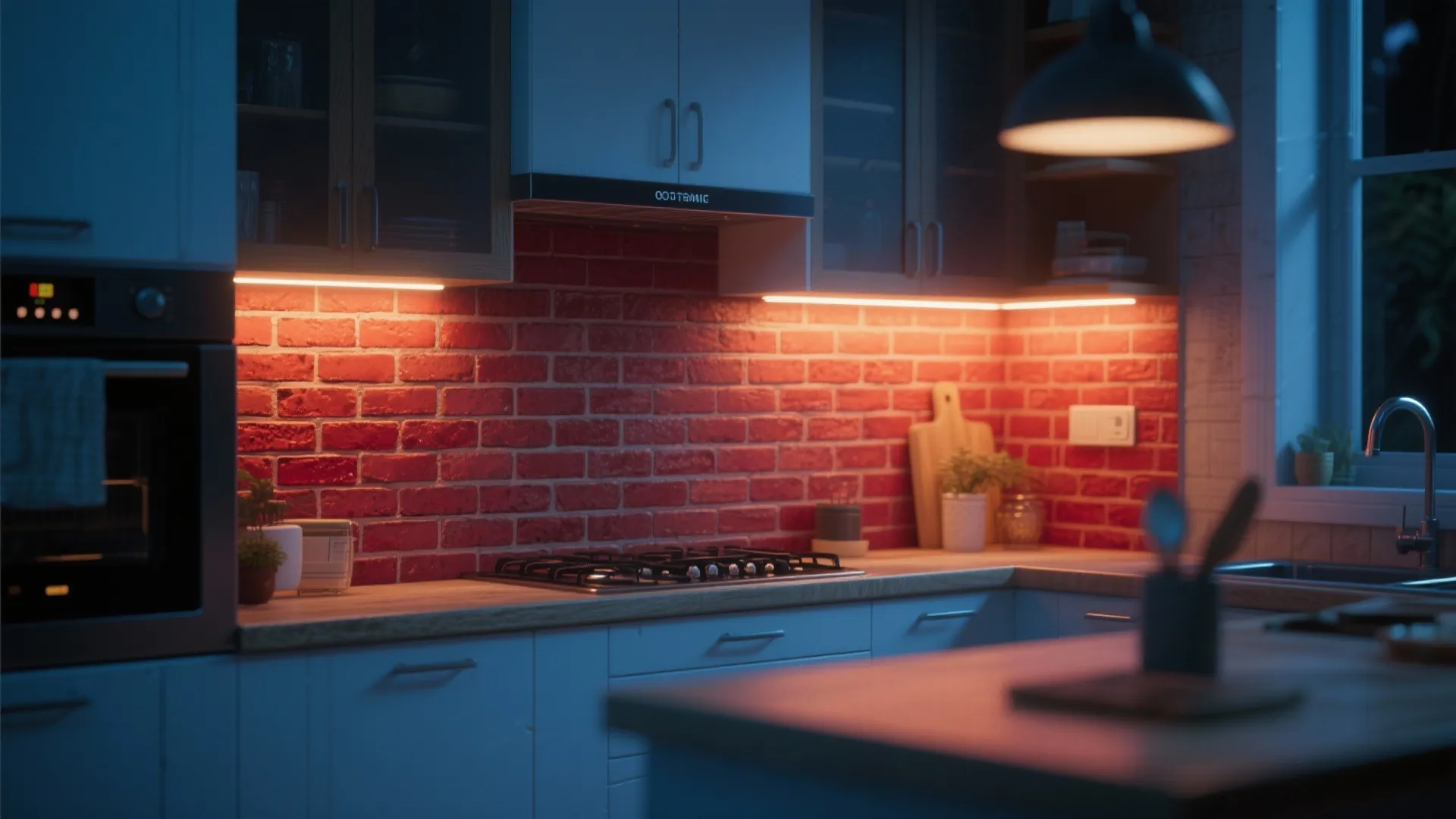 10. Brick with Under-cabinet Lighting