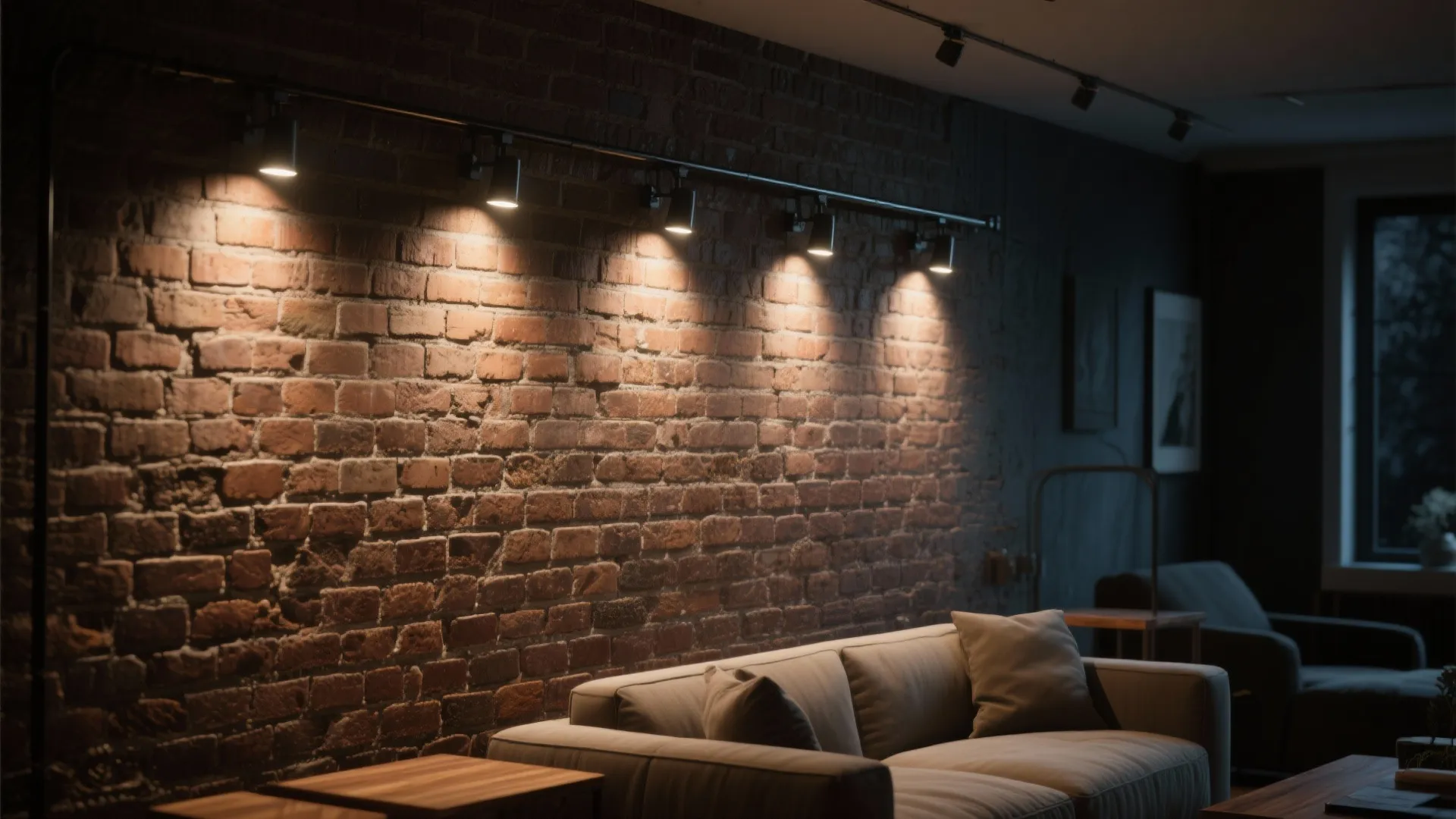 3) Wall grazing to celebrate texture (brick, limewash, wood slats)