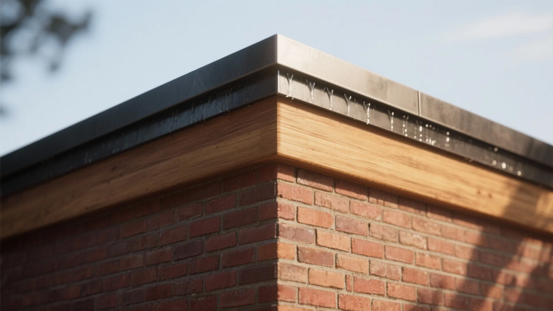 Brick-and-wood parapet for warmth