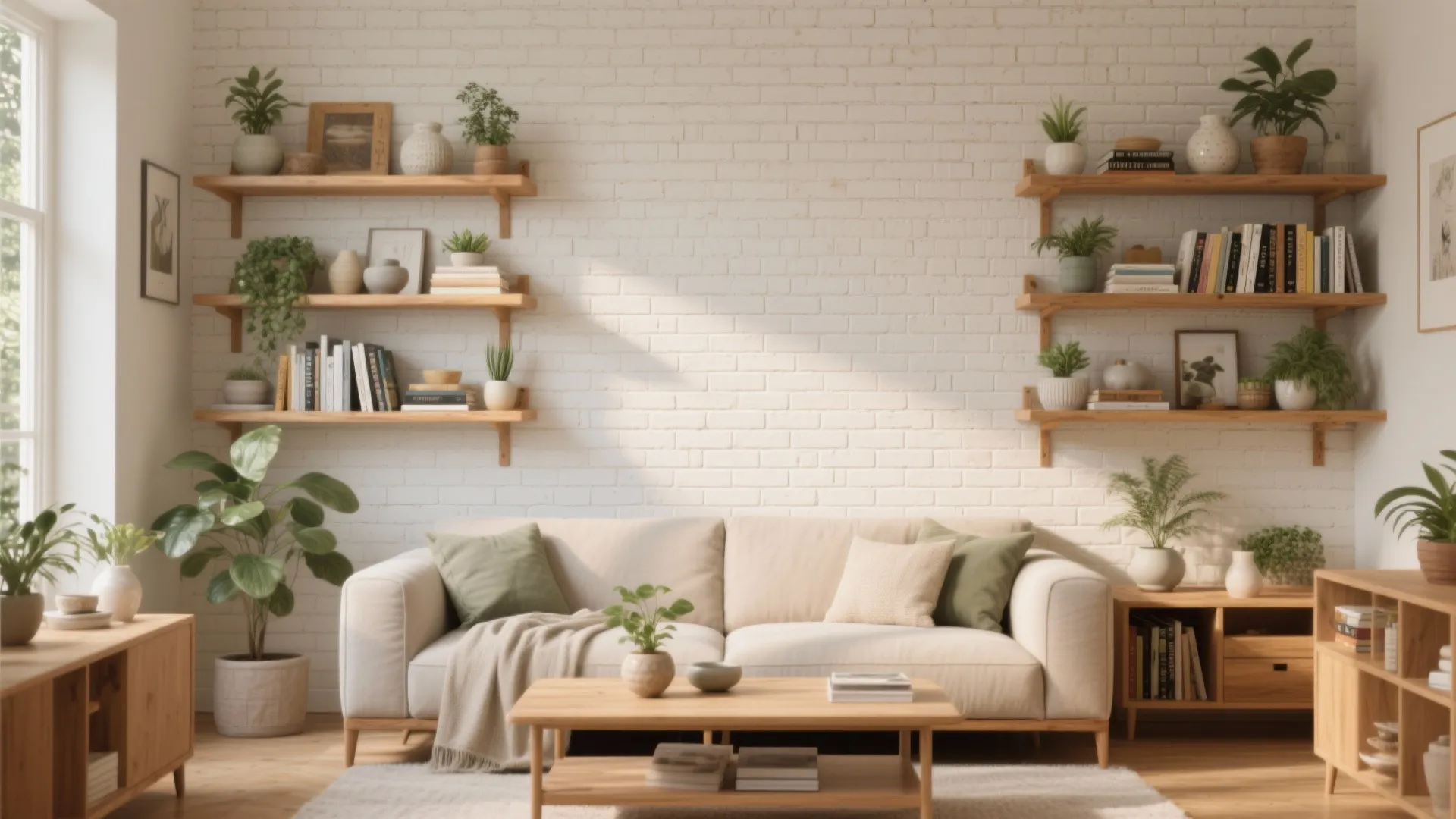 Warm Balance: Brick Stickers + Wood Tones