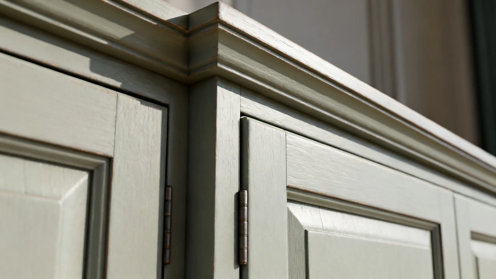 Close-up of a paint-matched bridge cabinet with precise door reveals and aligned seams.