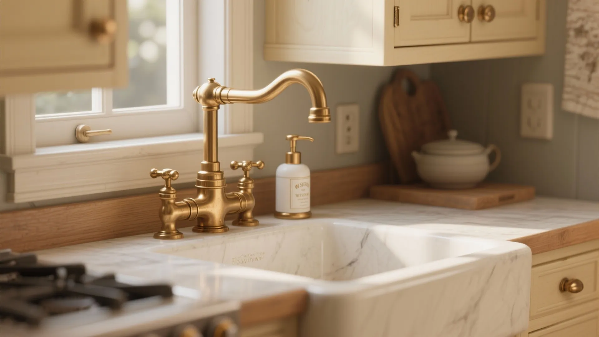 3. Bridge Faucet with Soap Pump for a Classic Look