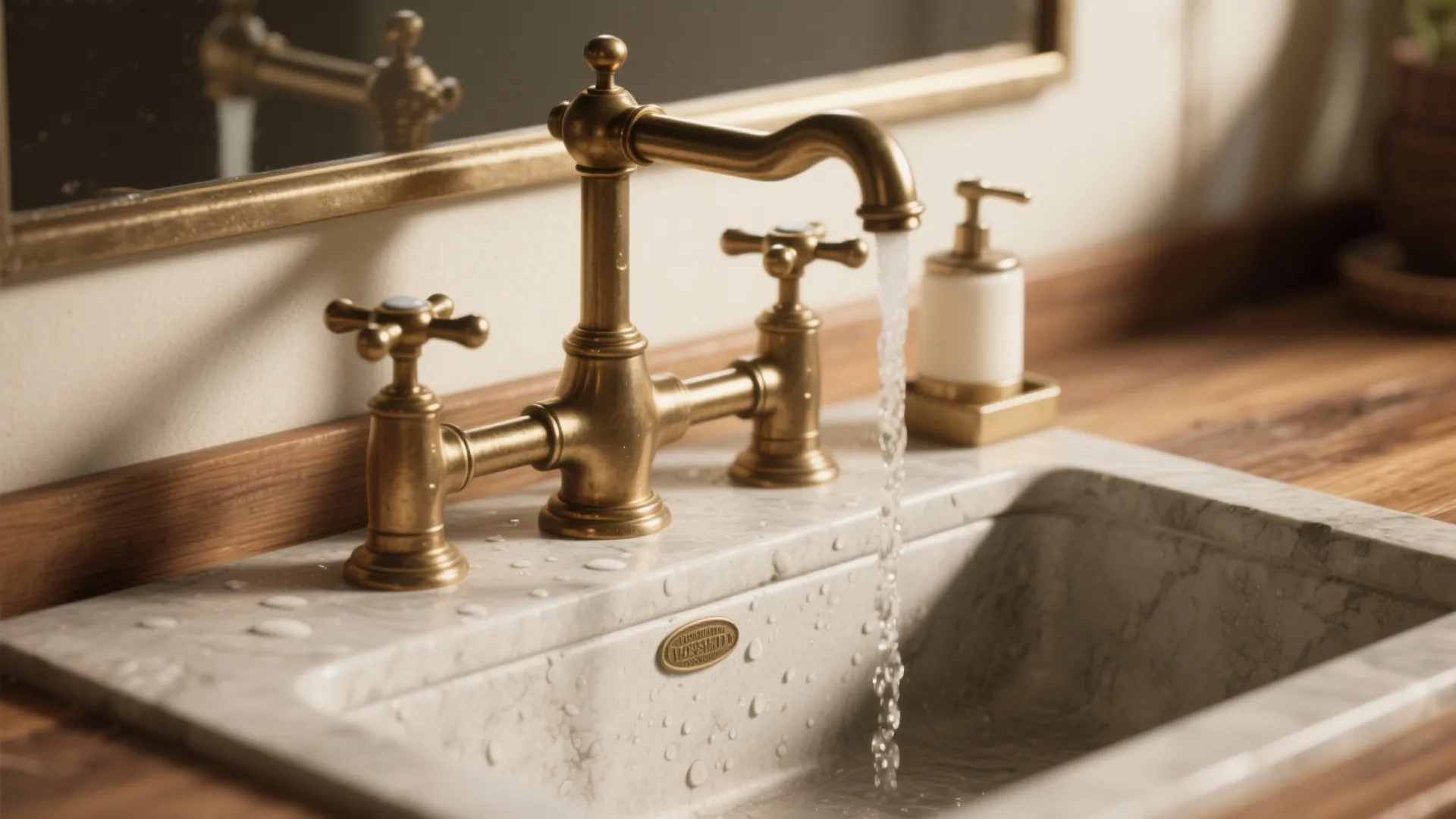 1. Classic bridge faucet + integrated soap dispenser