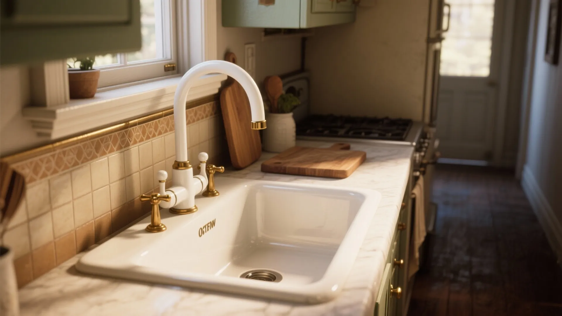 3. Vintage-inspired white bridge faucet