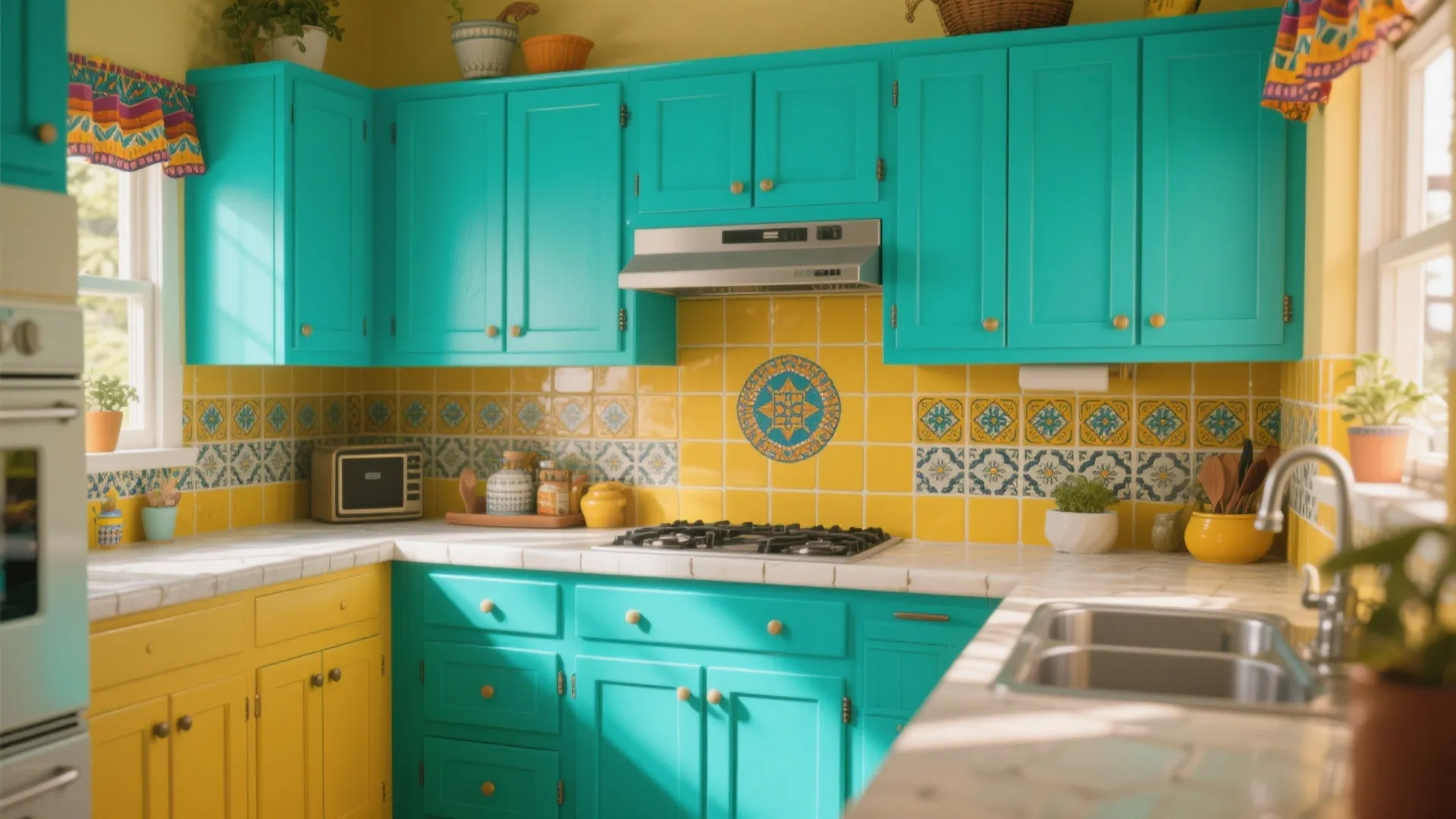 5. Brightly Painted Cabinets