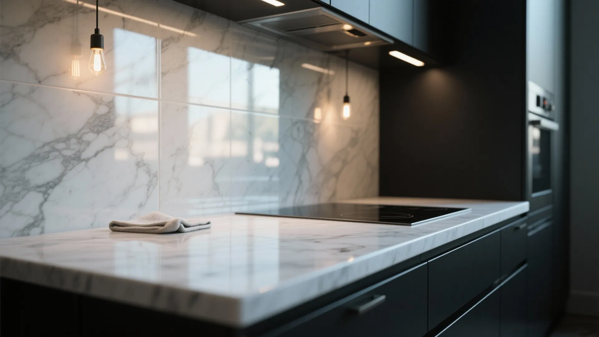2. Bright countertops and reflective backsplashes
