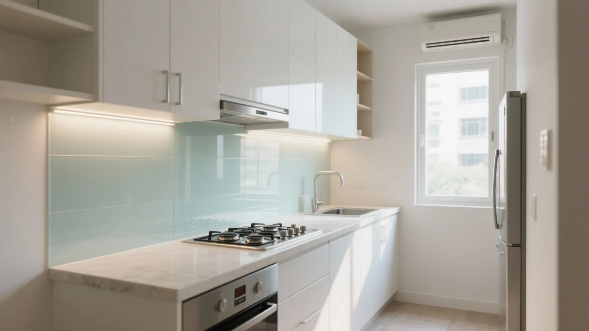 Glass backsplash for brighter lines