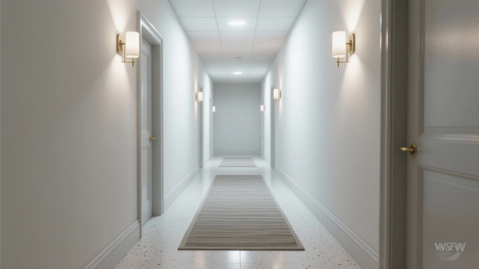 Light, Gloss, and Reflectance to Brighten Narrow Halls