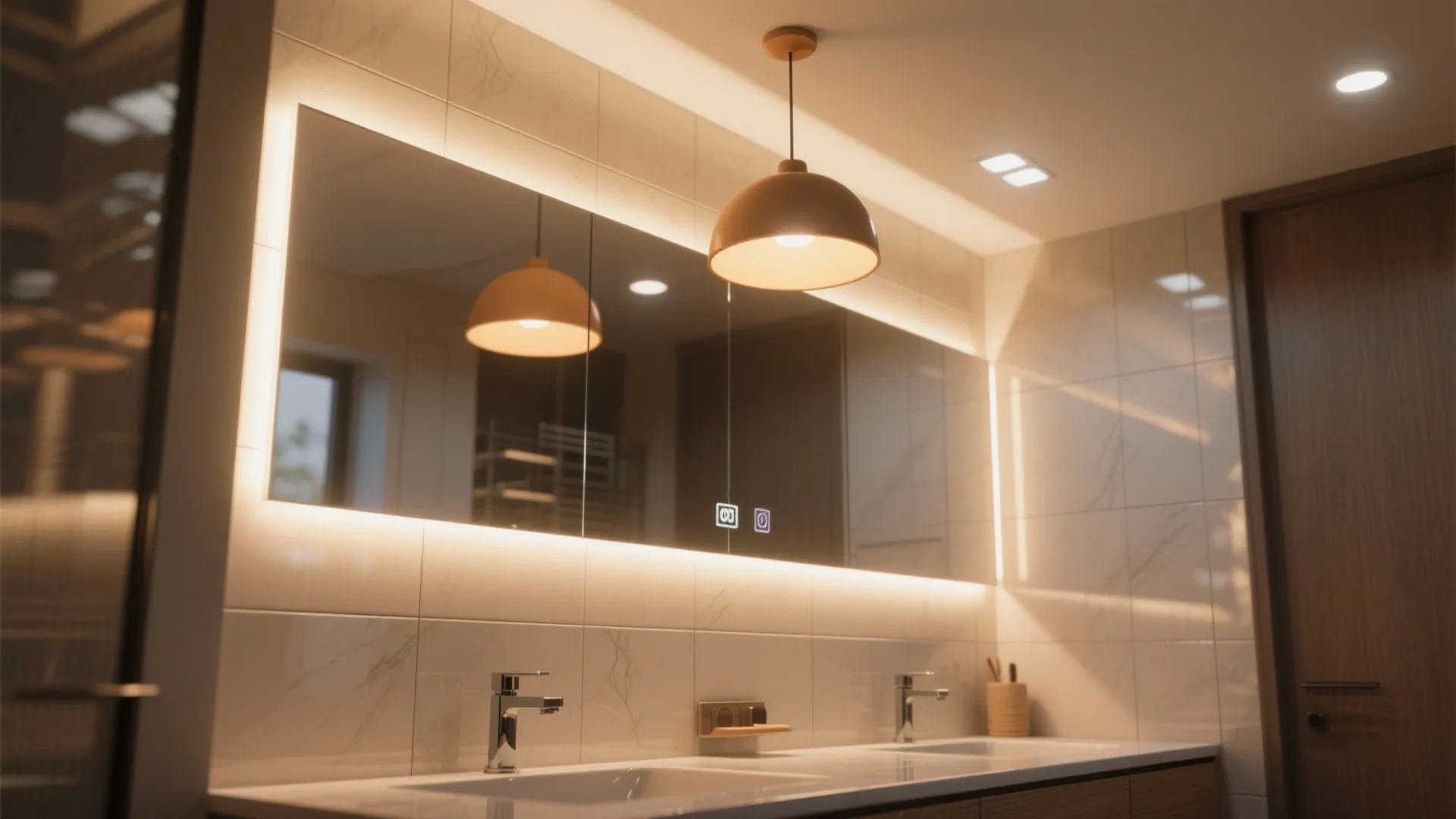 2. Bright Mirrors and Layered Lighting