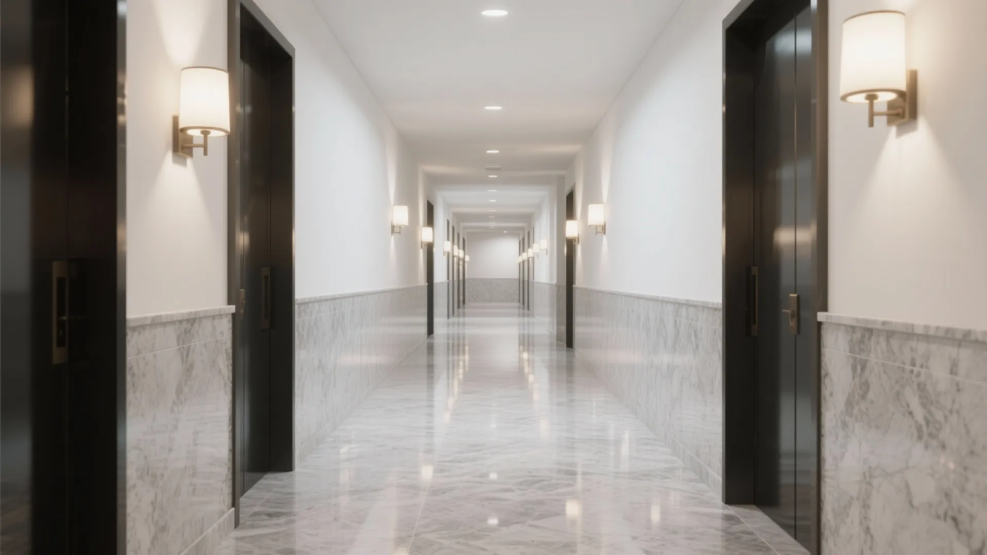 Light, reflective granite finishes that brighten halls