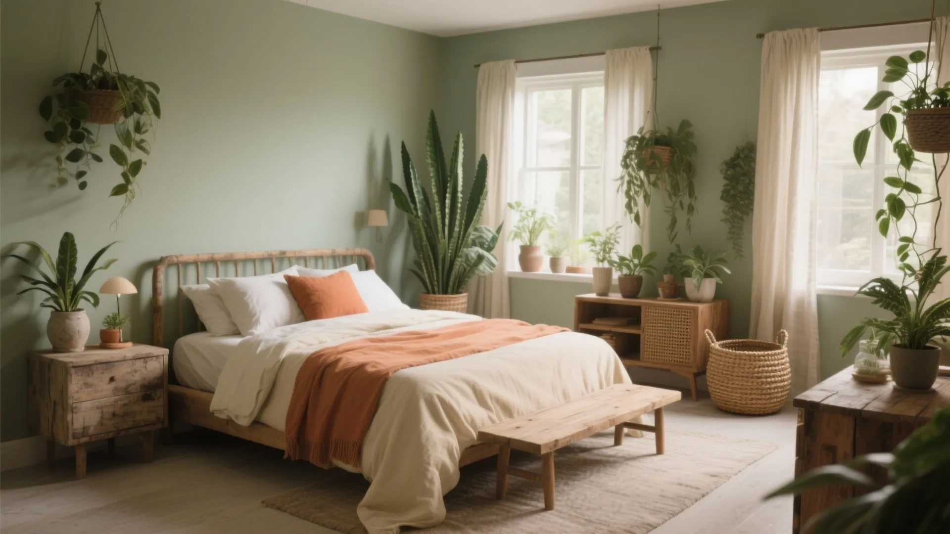 5. Bring the outdoors in with a calm palette and greenery