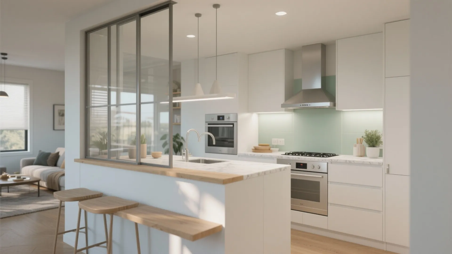 Idea 5: Broken-plan kitchen with glass or half walls