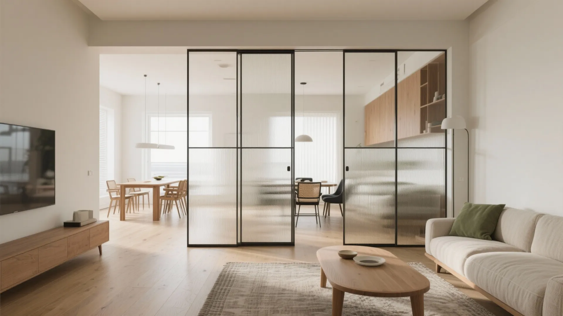 Broken-Plan Living–Dining With Light Partitions