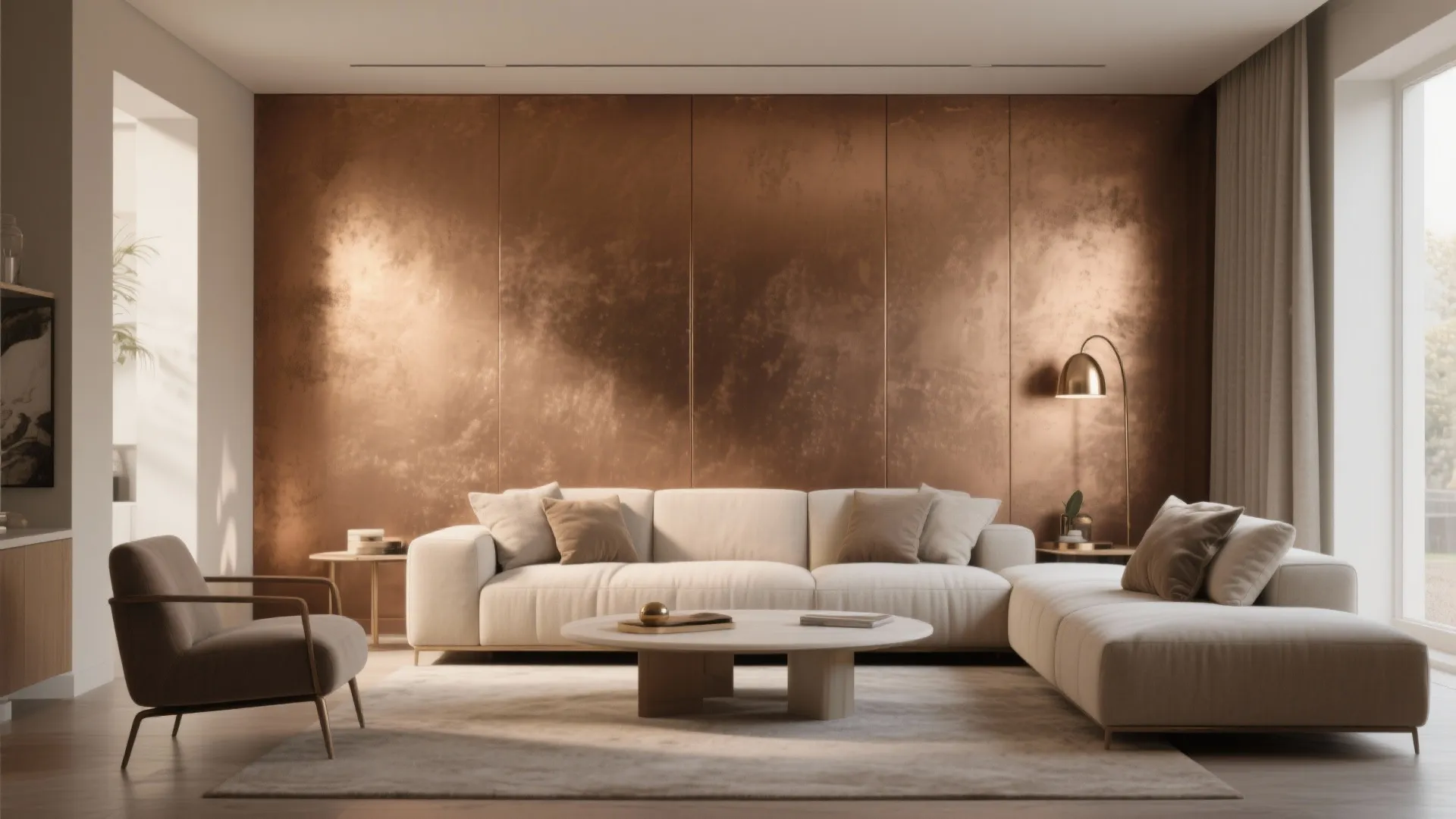 1. Bronze Accent Wall with Matte Metallic