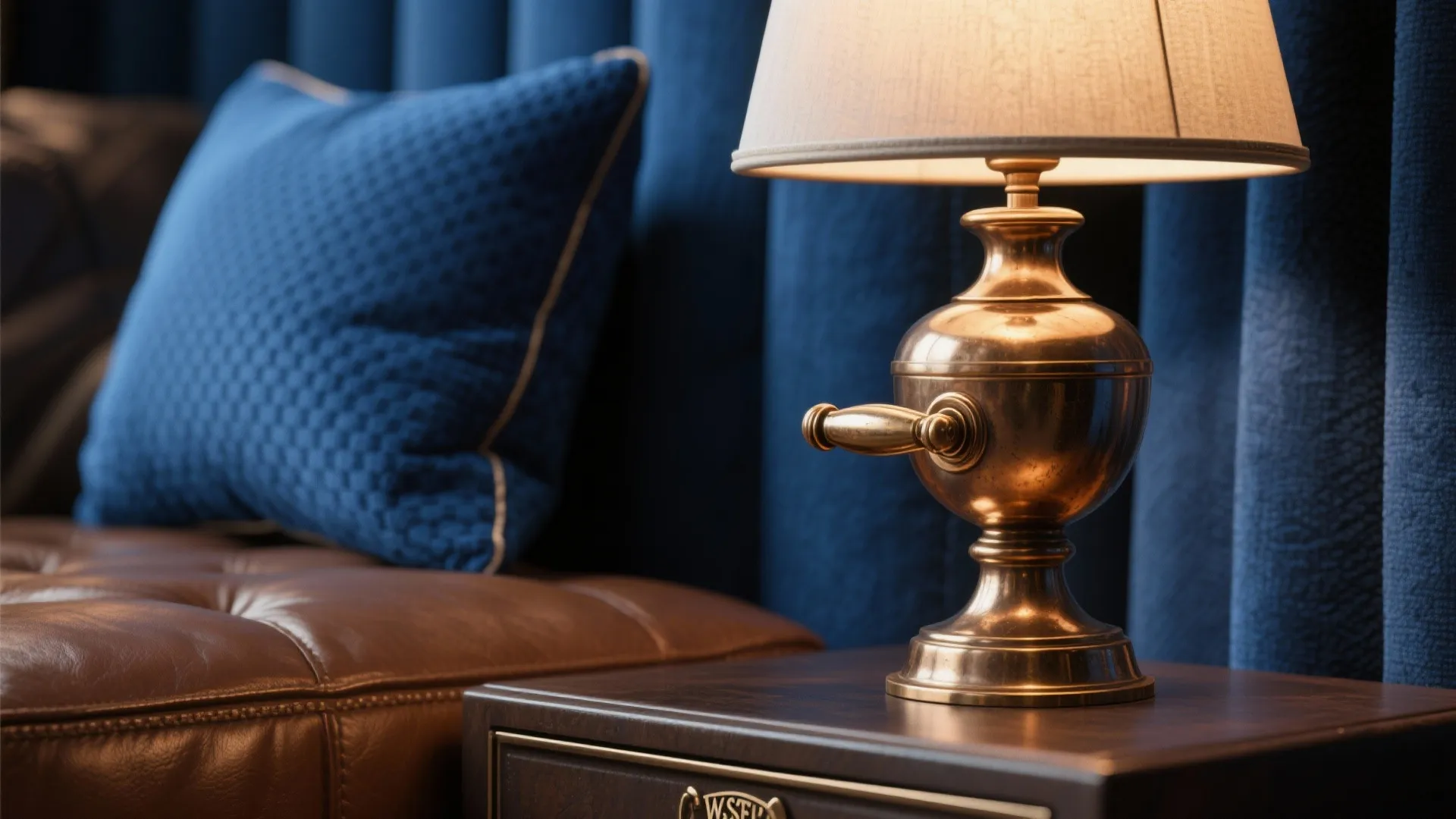 5. Metallic Bronze + Deep Blue Accents