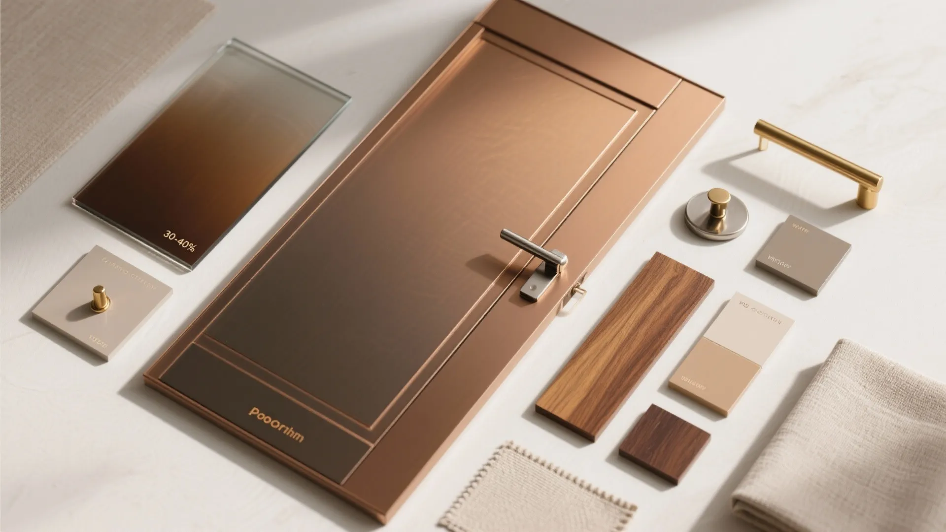 5) Bronze-tinted glass with warm wood stiles