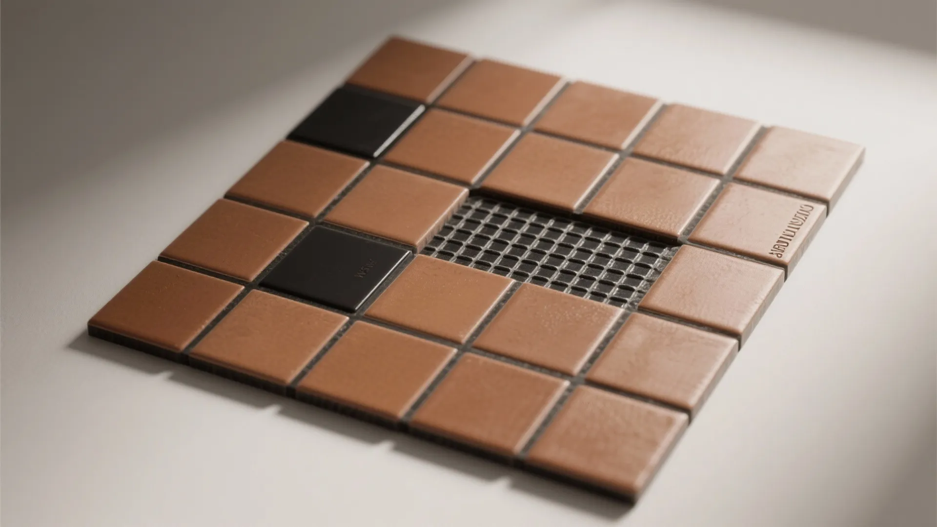 3. Two-Tone Tiles: Brown Field Tiles with Black Grout