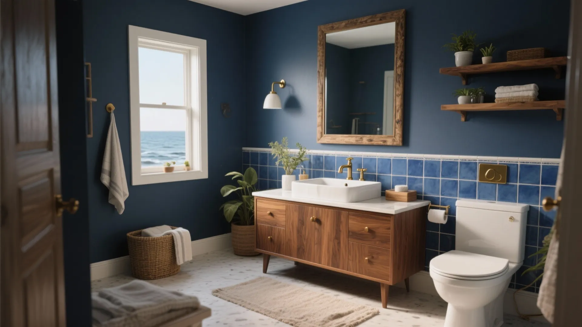 5 Brown and Blue Bathroom Ideas: Cozy, modern brown and blue bathroom ideas I use in small spaces