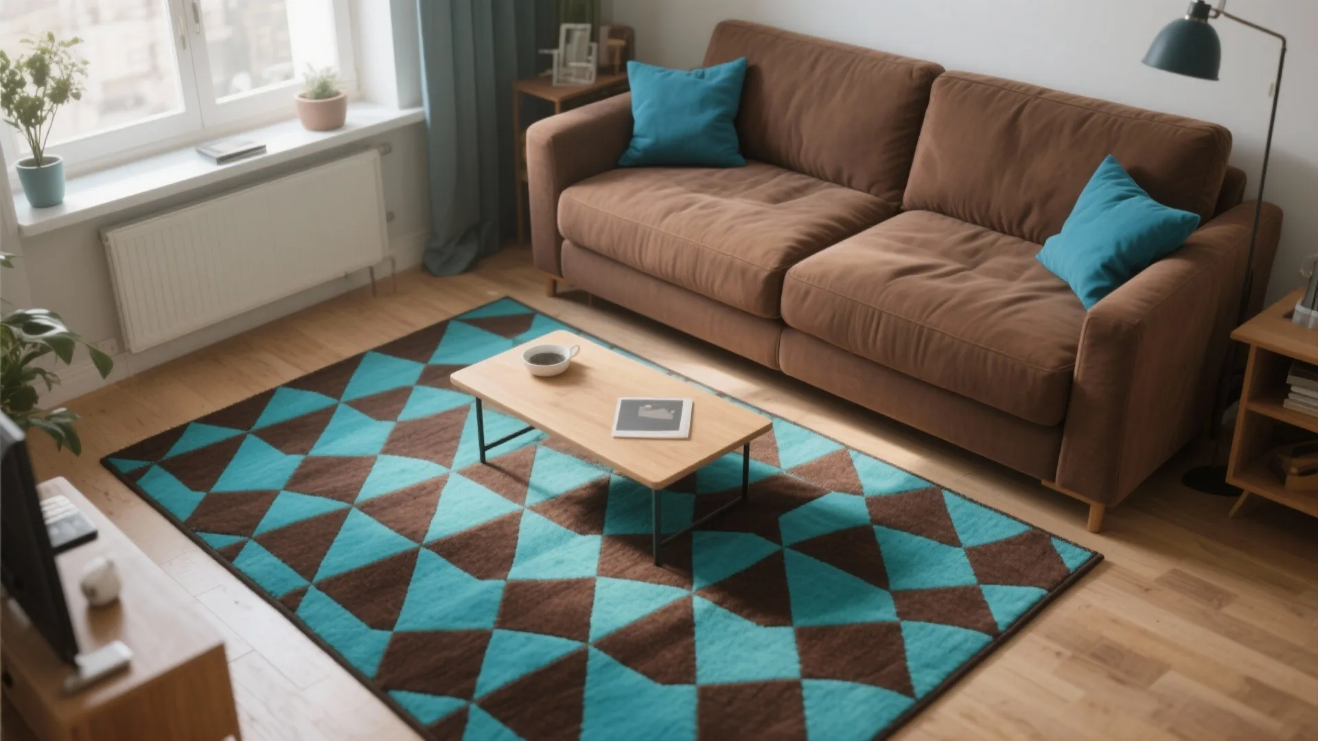 5. Blue and Brown Geometric Rugs