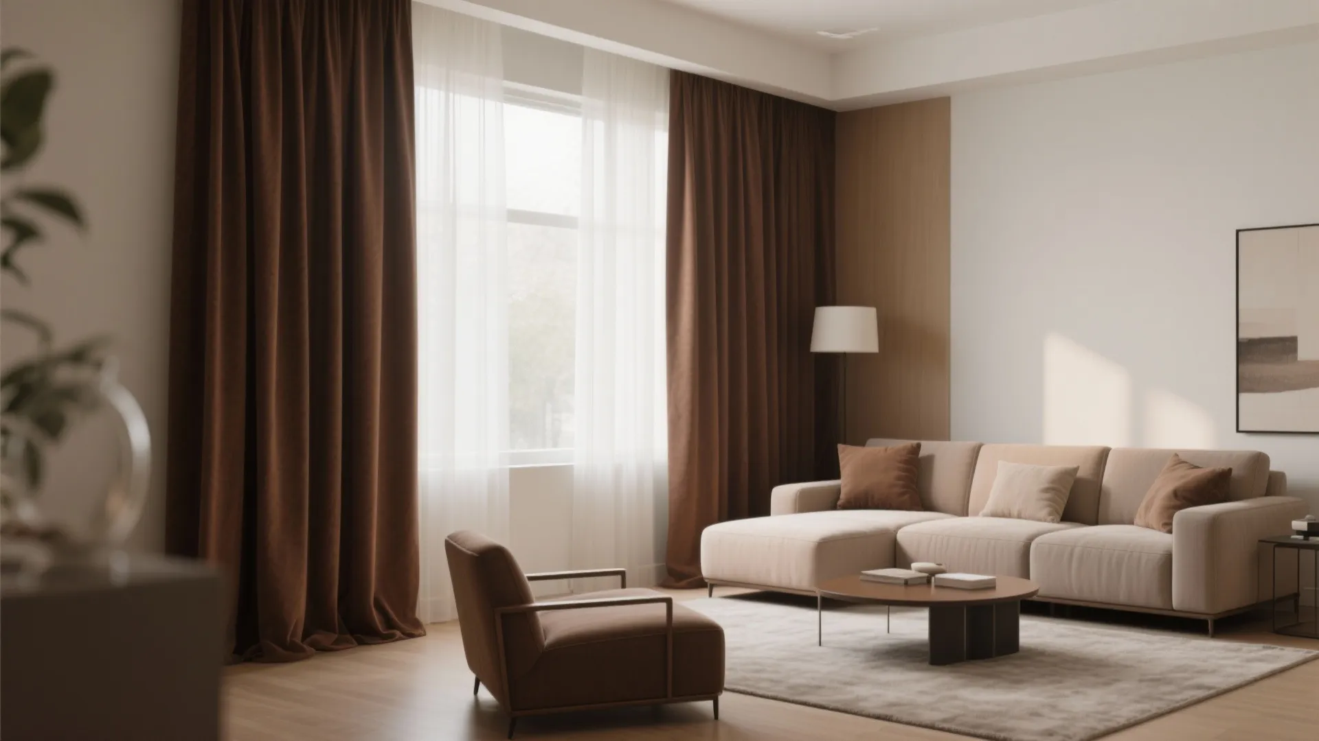 7. Warm Brown Curtains for Softness