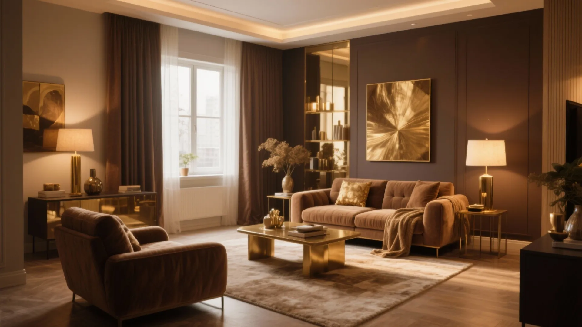 10 Brown & Gold Living Room Ideas