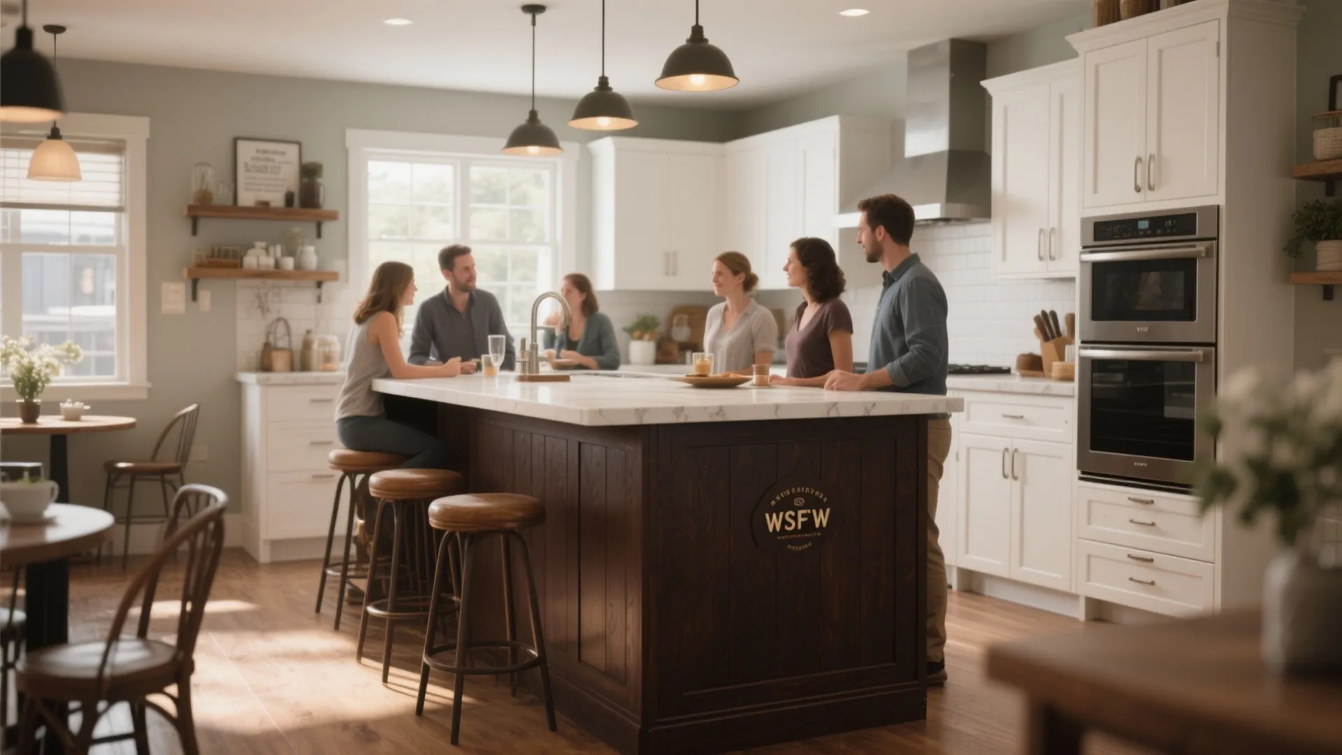 2. Brown island with white perimeter — focal anchor