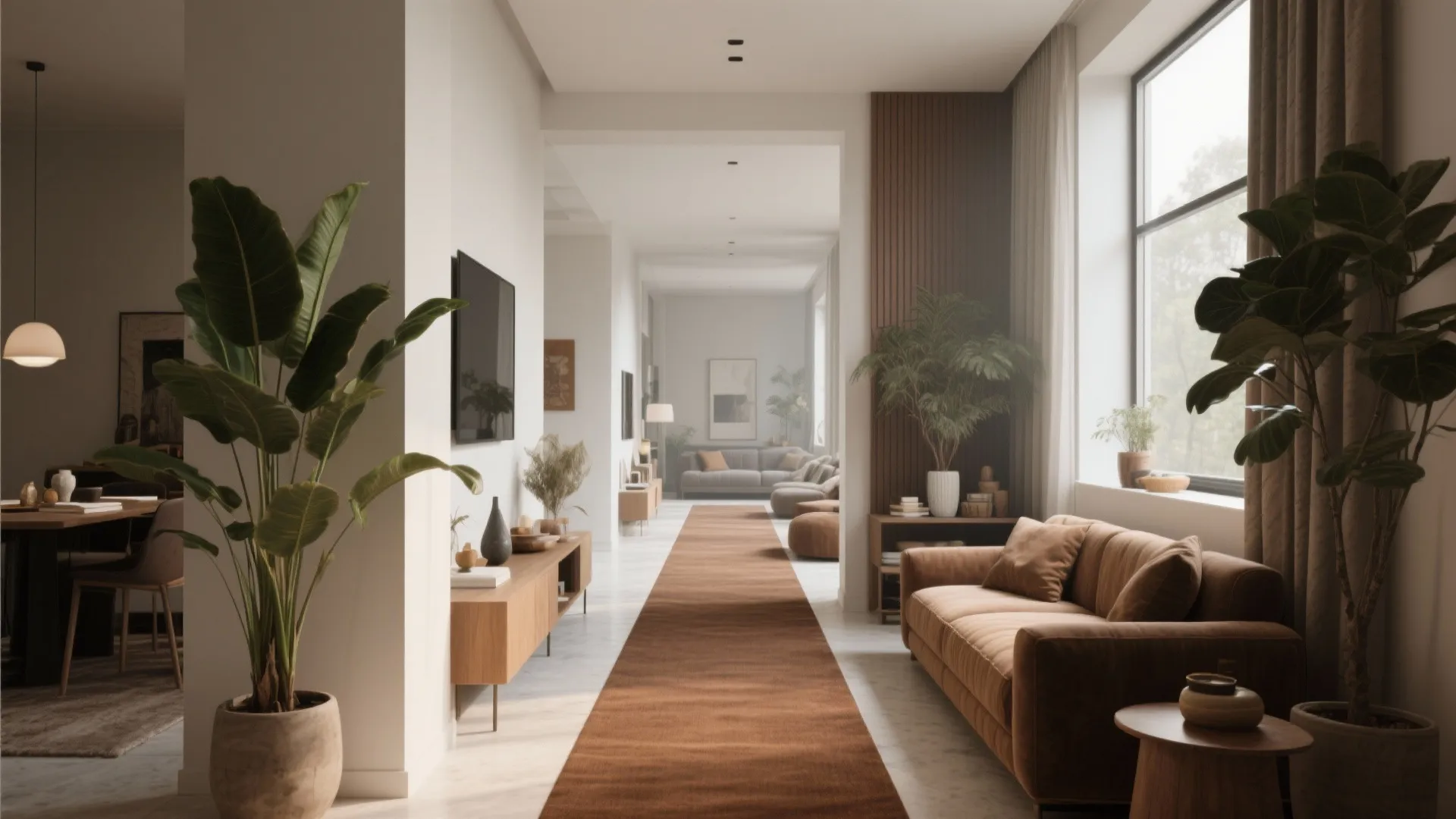 5. Small room anchoring with a brown runner