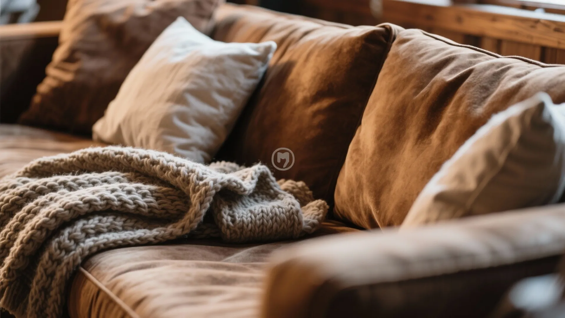 3. Layered Textures with a Brown Sofa