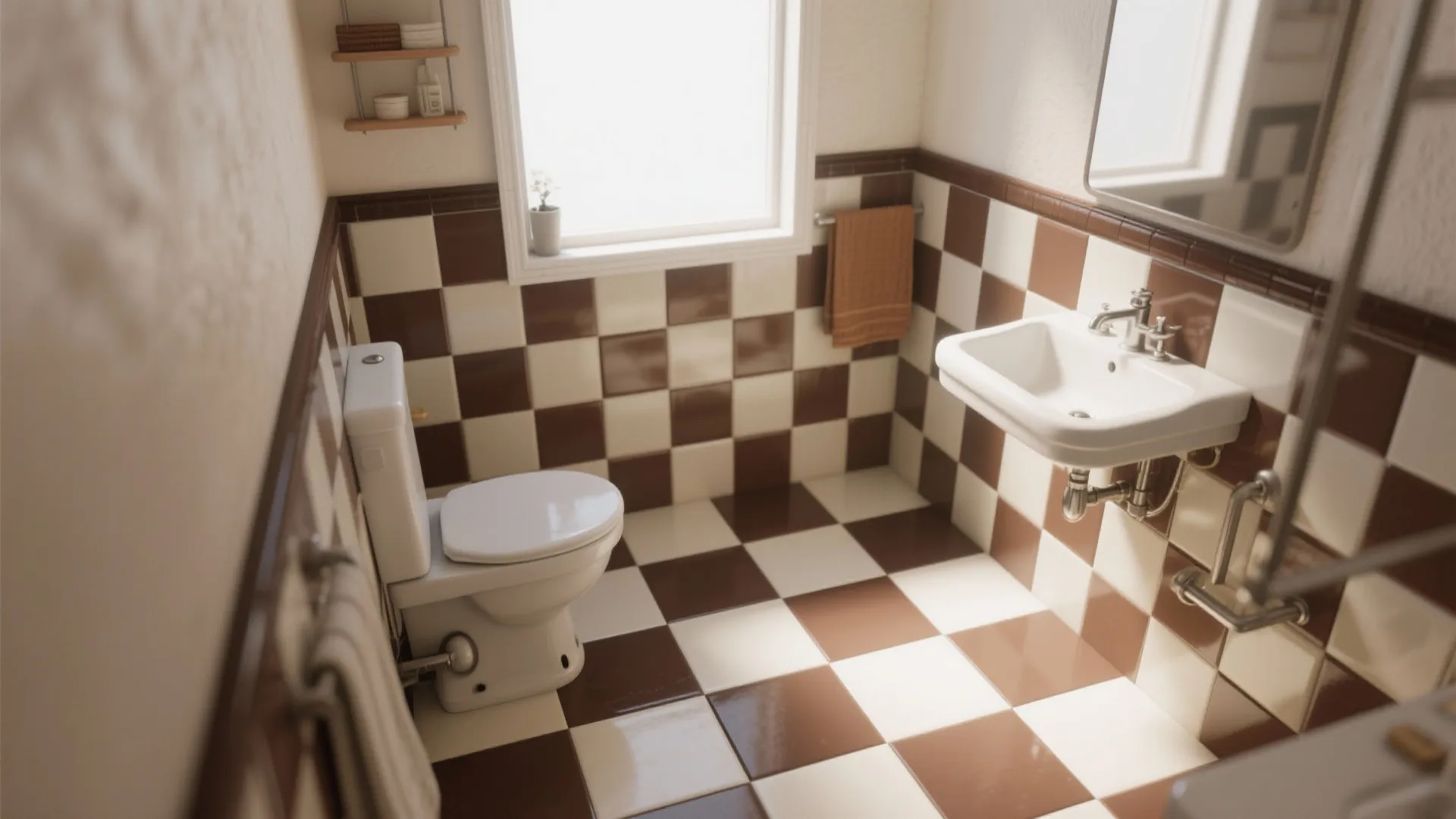 9. Brown & White Checkerboard Floor