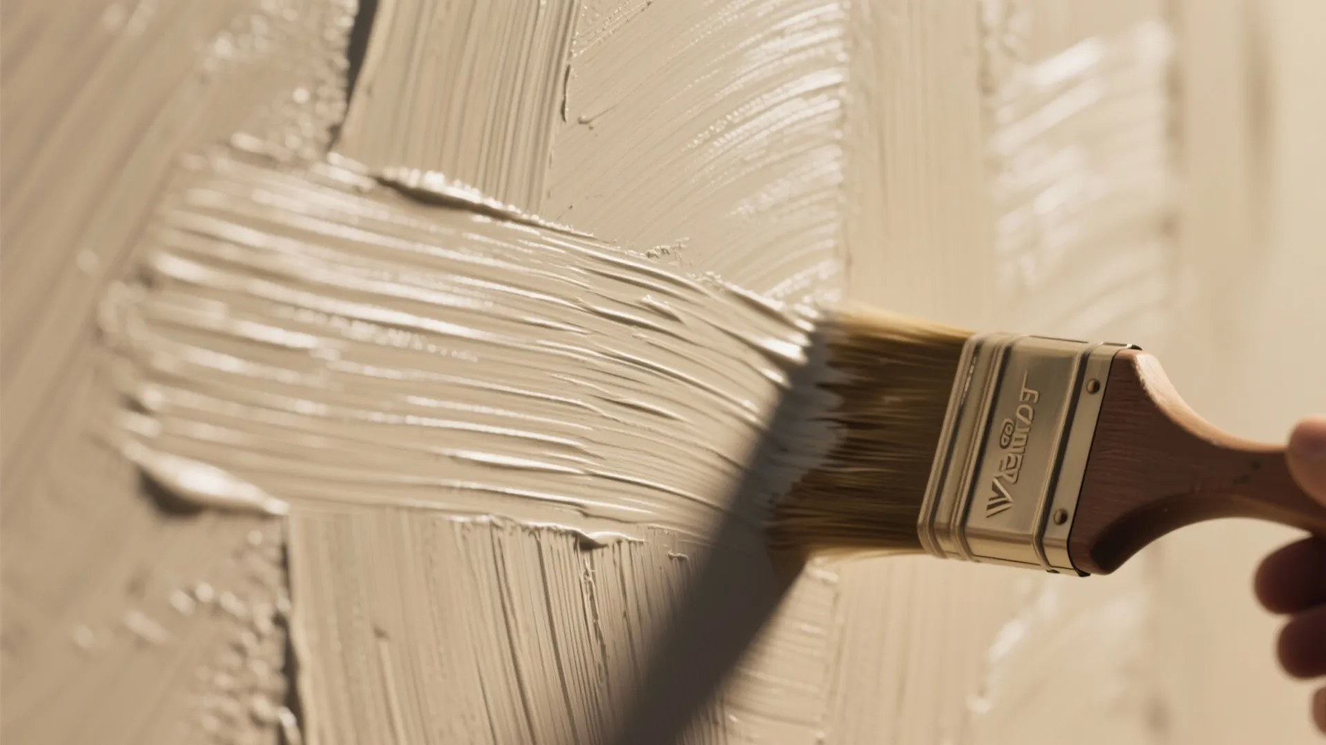 Close-up macro of cross-hatch brush strokes on a wall showing layered texture and bristle marks.