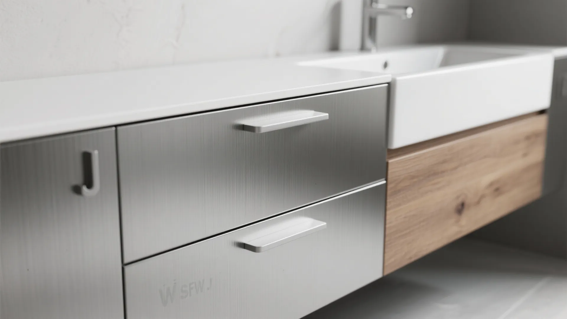 Brushed Aluminium Vanity With Integrated Storage