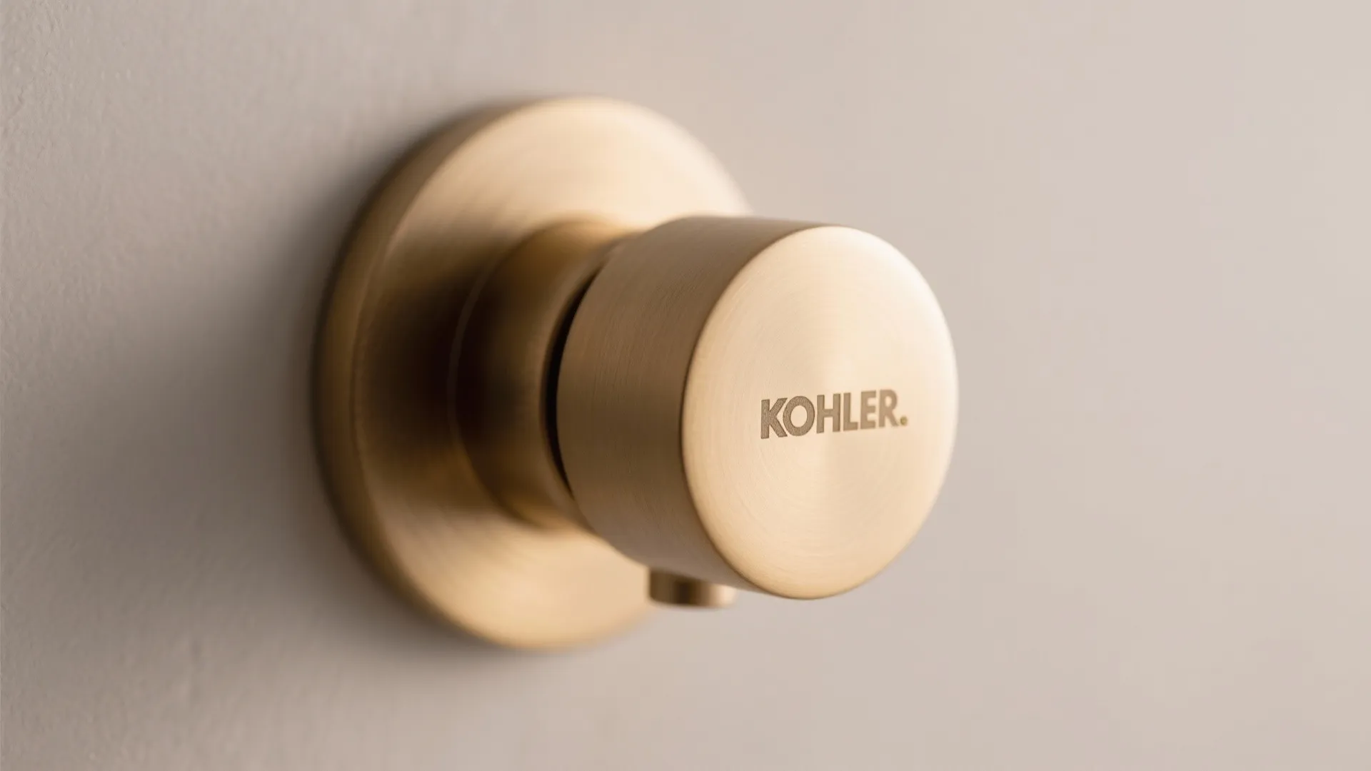 Close-up of brushed brass bathroom fixture with elegant minimalist design