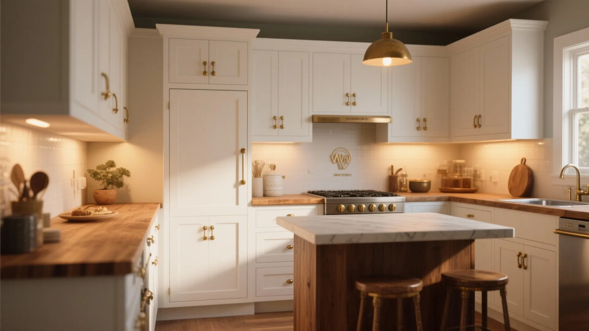 2. Brushed Brass Knobs for Warmth